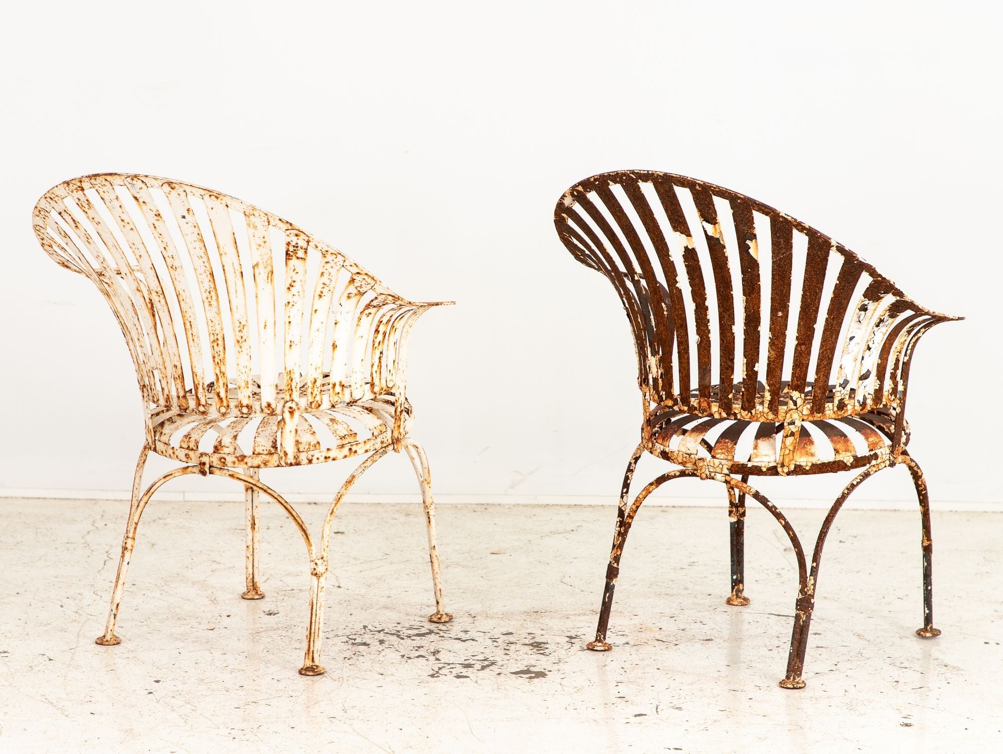 Francois Carre Style Fan-back Metal Garden Chairs, France Mid 20th C.