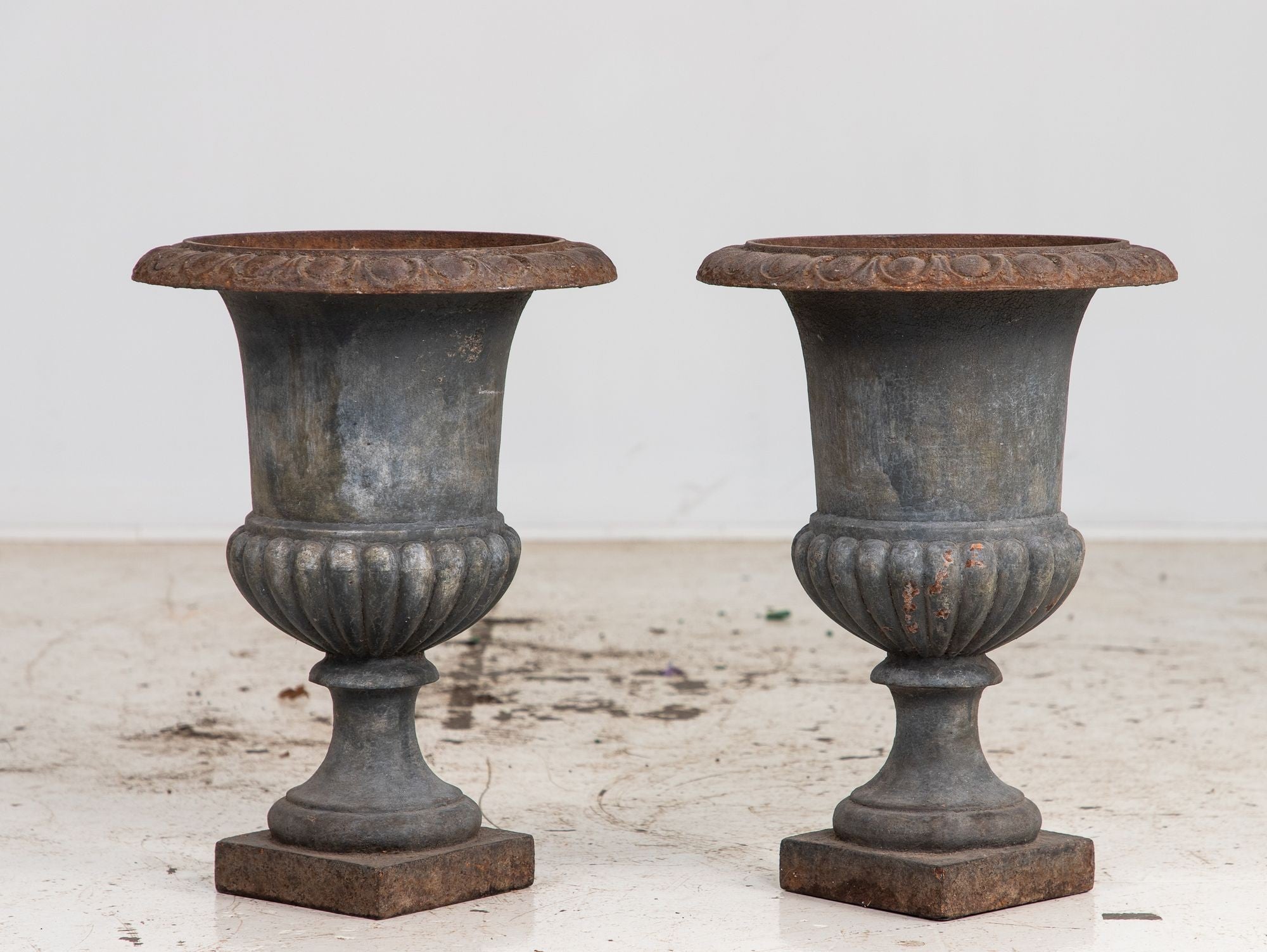 Pair Cast Iron Neoclassical Urns, France Mid 20th C.
