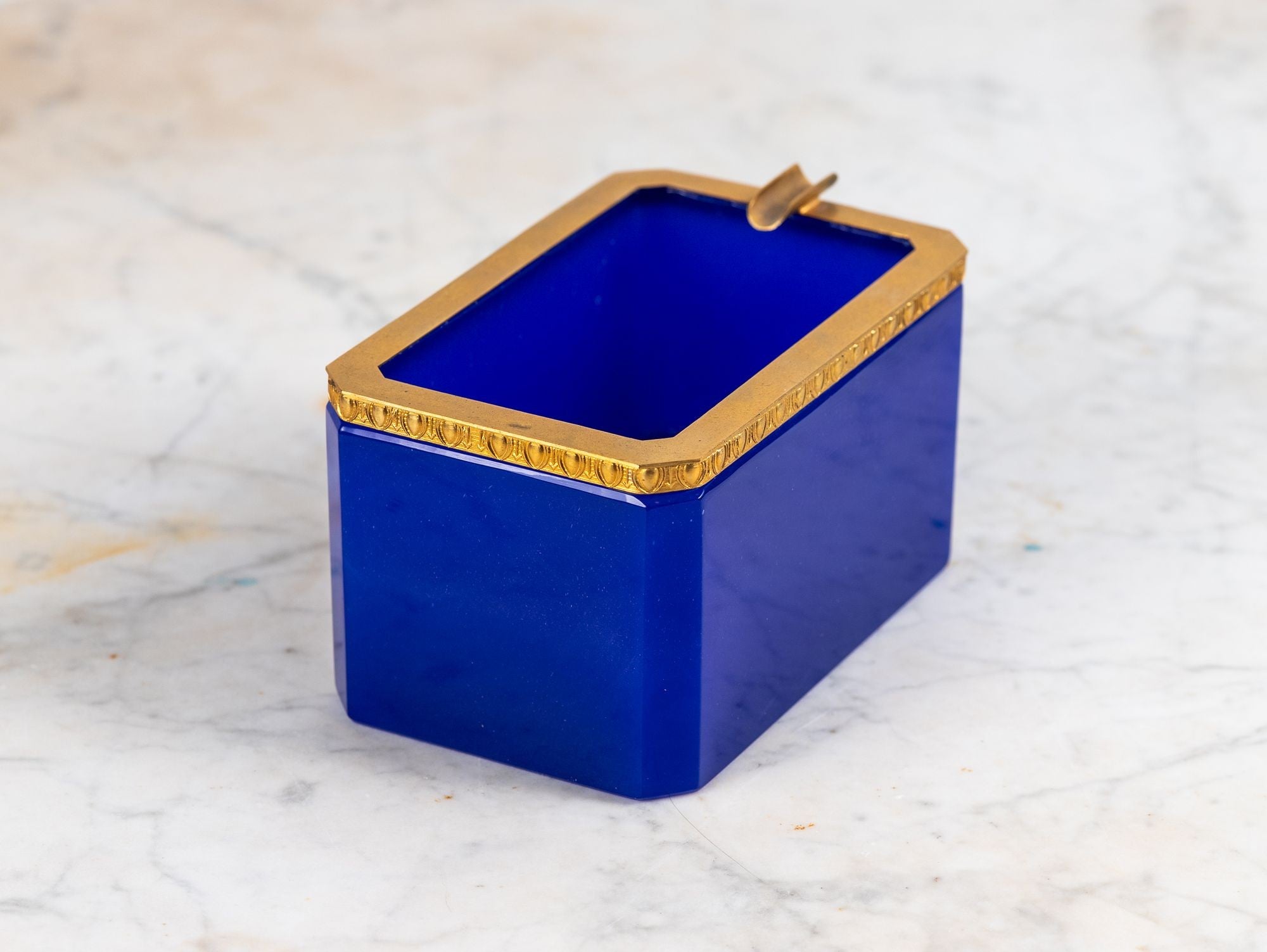 Large Art Deco Lapis Lazuli Opaline Ashtray with Brass Mounts, France
