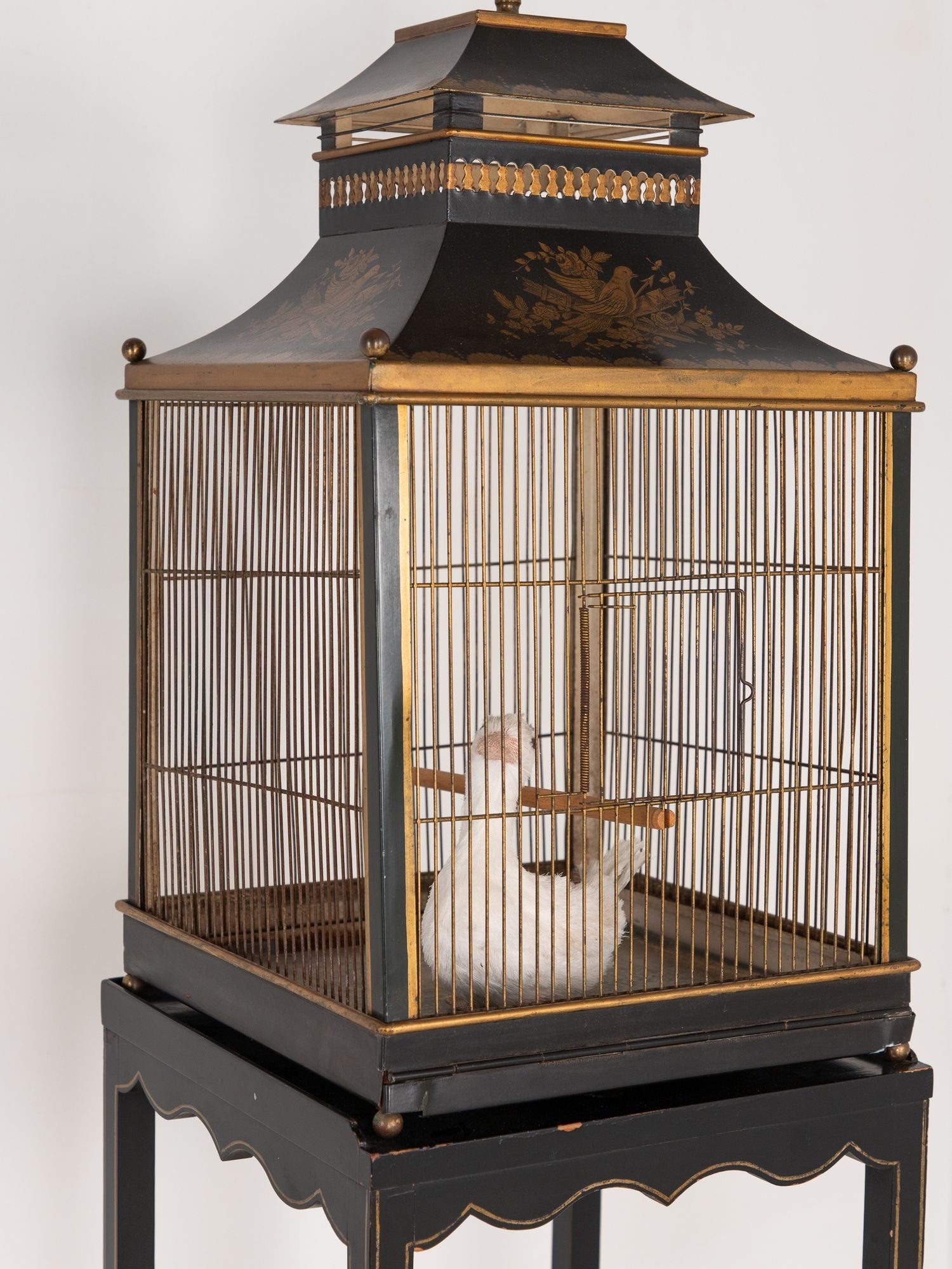 Regency Style Tole Birdcage on Stand, USA 20th Century