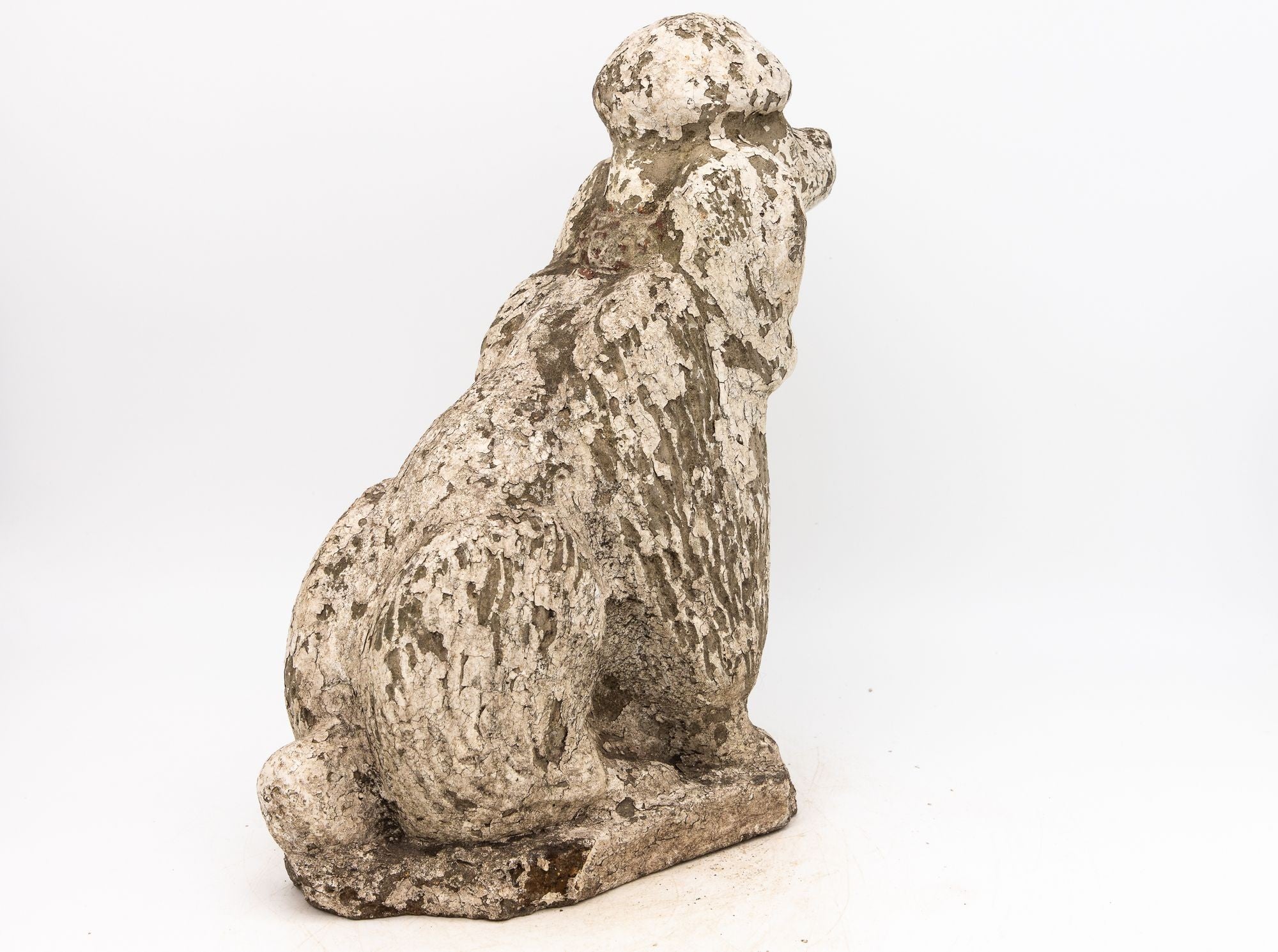 White Painted Reconstituted Stone Dog Poodle Garden Ornament, France 20th Century