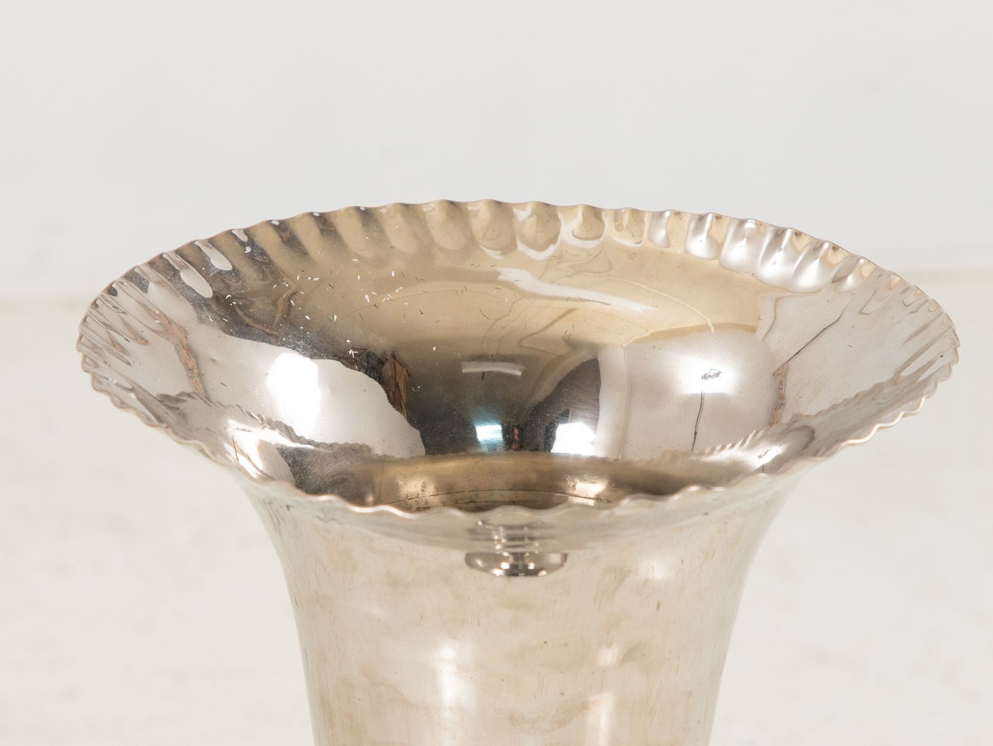 Silver Plate Footed Vase with Scalloped Lip, 2010s India