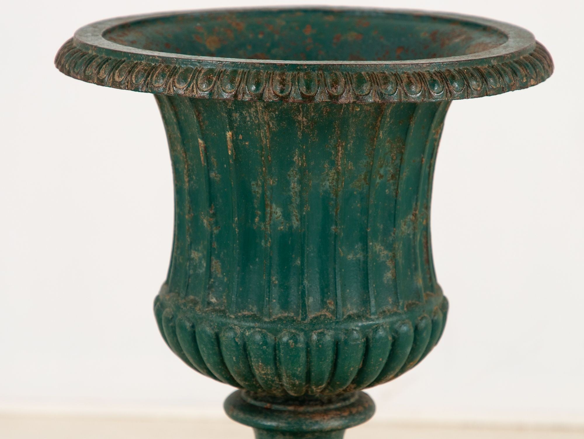 French Neoclassical Style Green Cast Iron Urn on Stand, Mid 20th C.