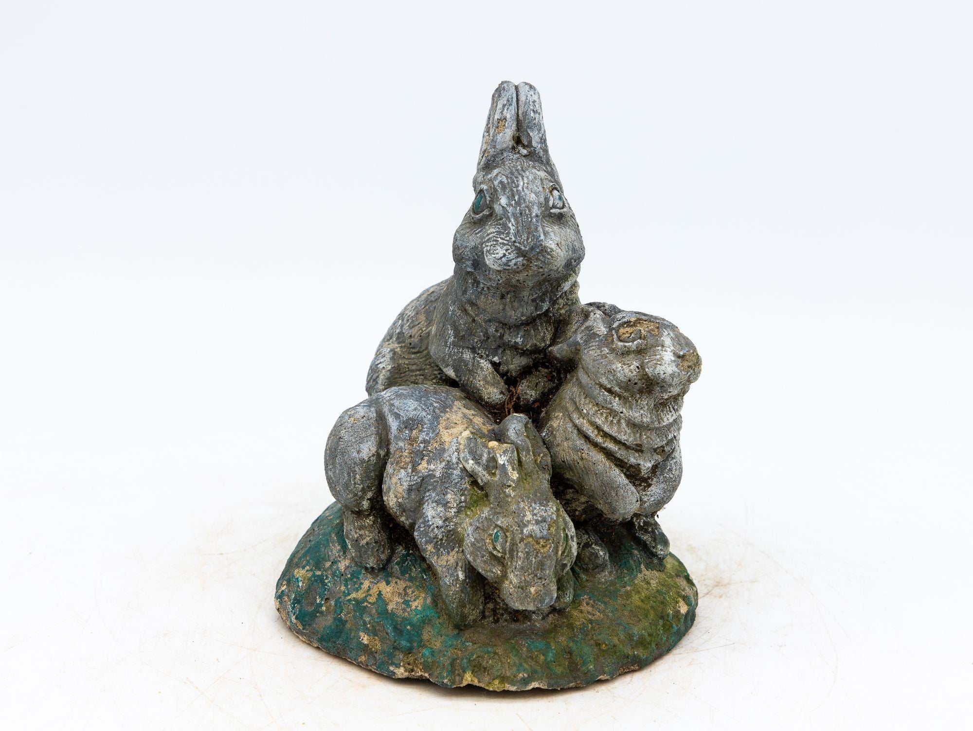 Reconstituted Stone Rabbit and Bunnies Family Garden Ornament, French 20th Century
