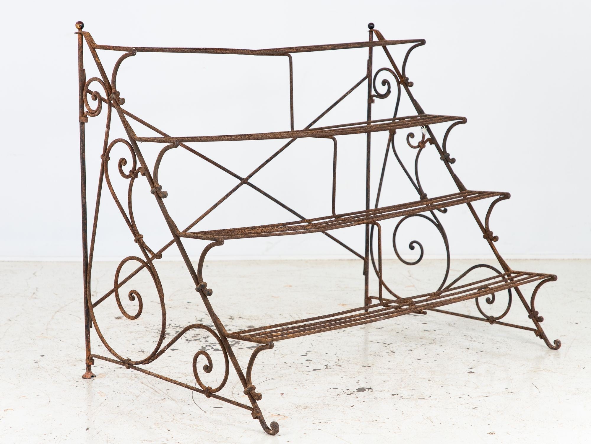 Scrollwork Four Tier Iron Plant Stand or Etagere, England Mid 20th Century