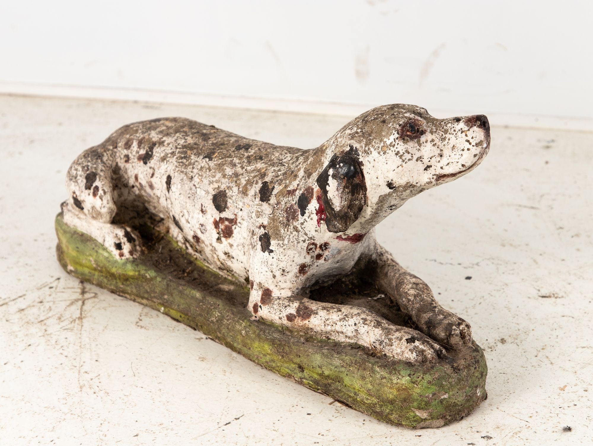 Vintage English Reconsitituted Stone Dalmatian Dog Garden Ornament, Mid 20th C.