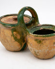 Green Glazed Shepherd's Lunch Holder with Bowls and Handle , France 19th C.