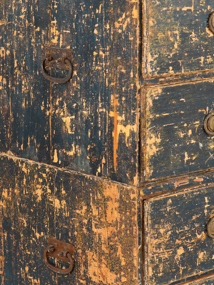 Gustavian Swedish Black Chest on Chest, early 19th Century