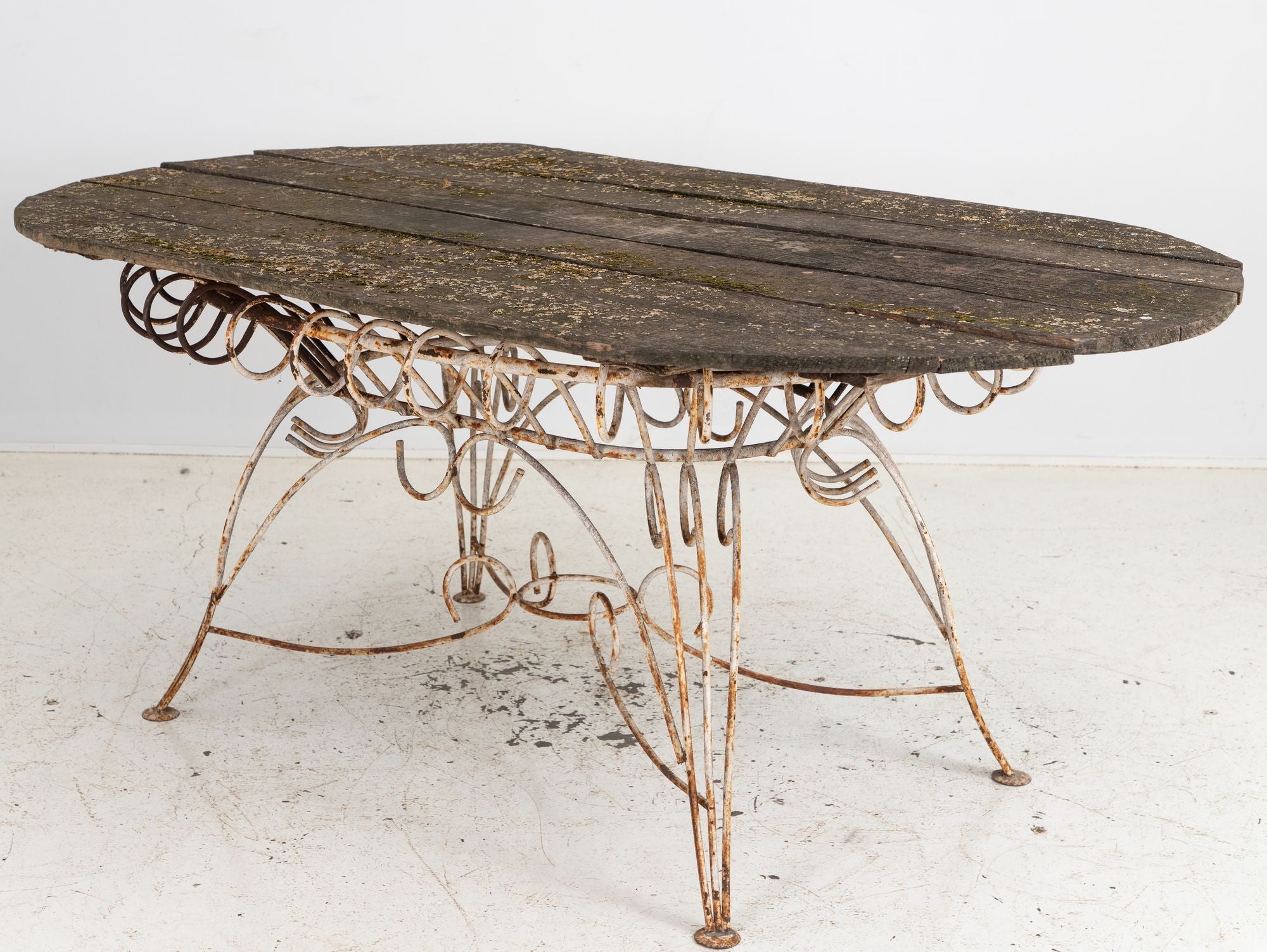 White Iron and Wood Topped Garden Dining Table, France 1930s