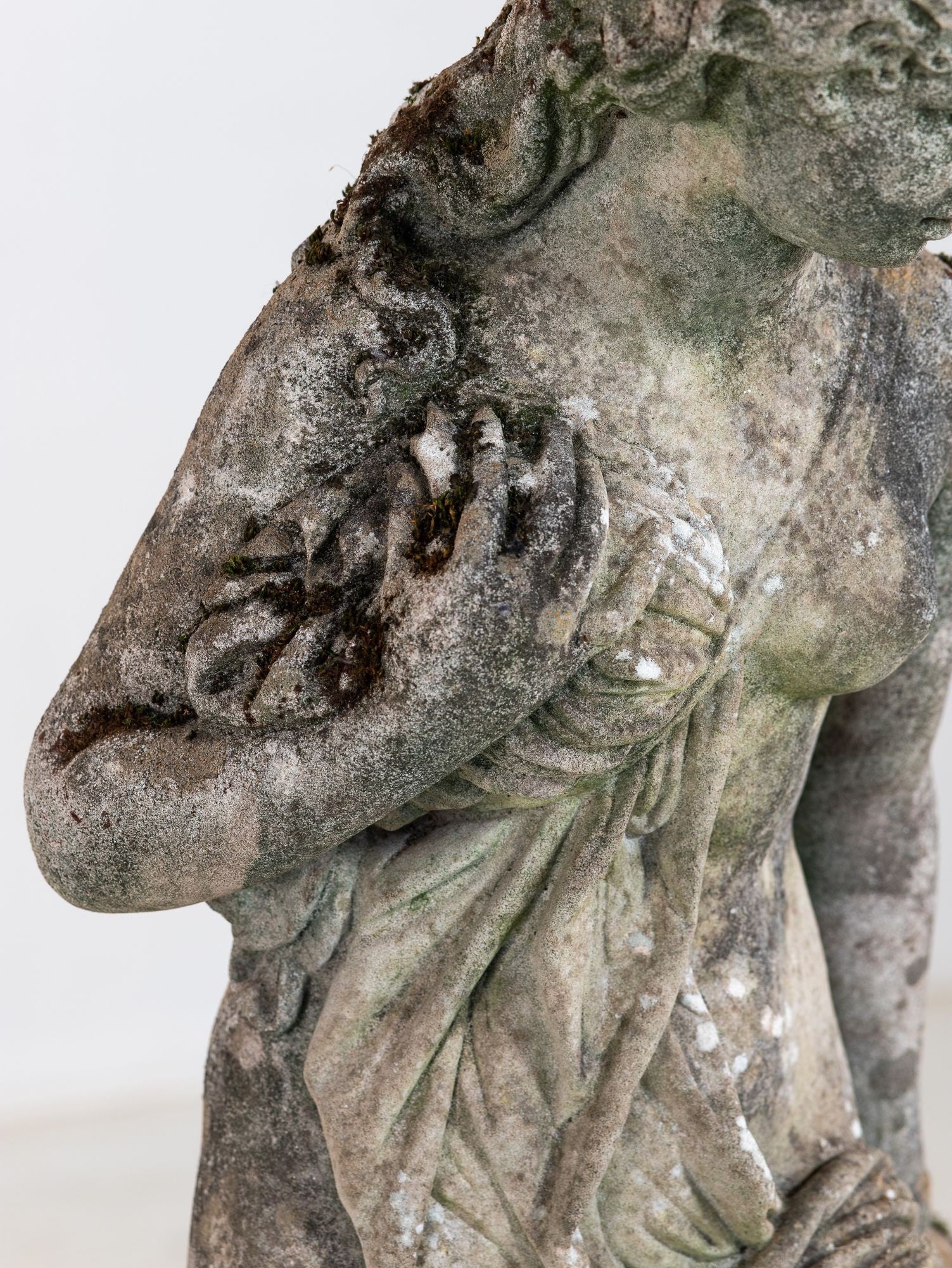 Composite Stone Weathered Garden Statue of Maiden or Goddess, England Mid 20th C.