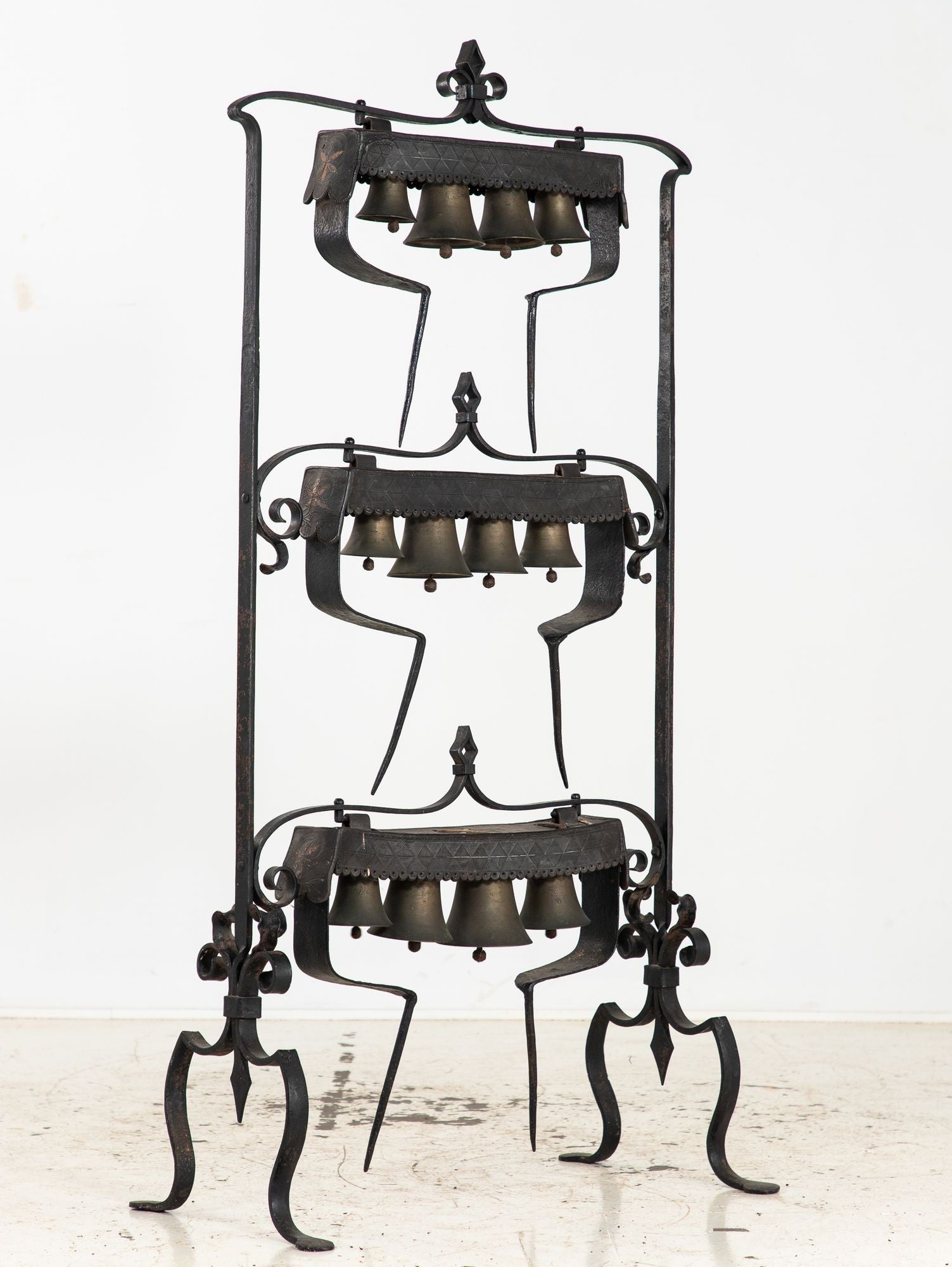 Wrought Iron Latten Bell Stand, Three Tier, English Late 19th C.