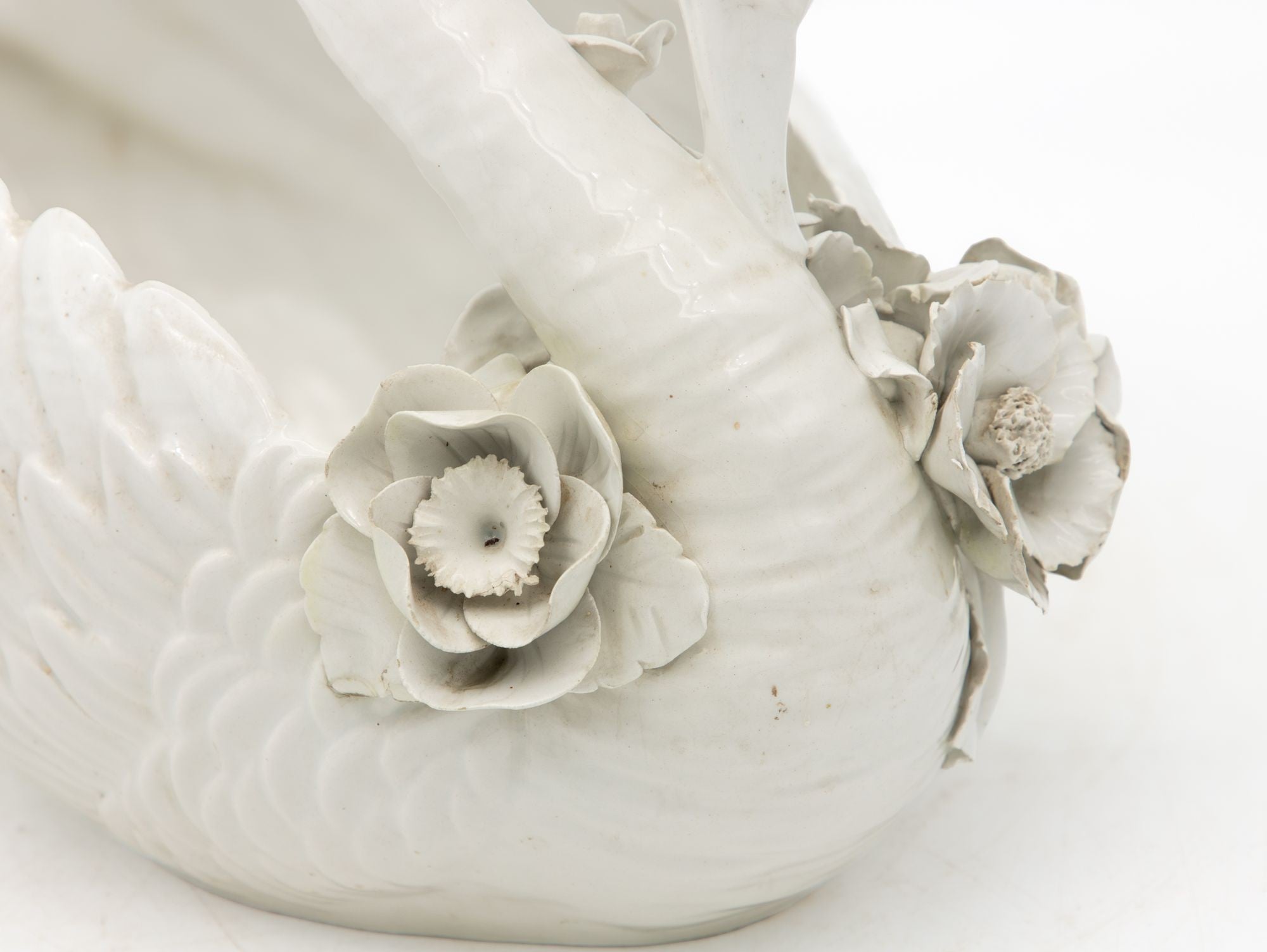 Italian Porcelain Swan Cachepot, Off White, Early 20th C.