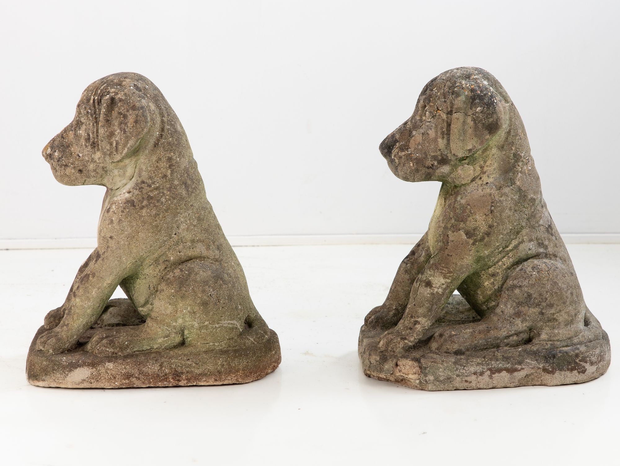 Pair of Composite Stone Boxer Dog Garden Statues, England 1960s