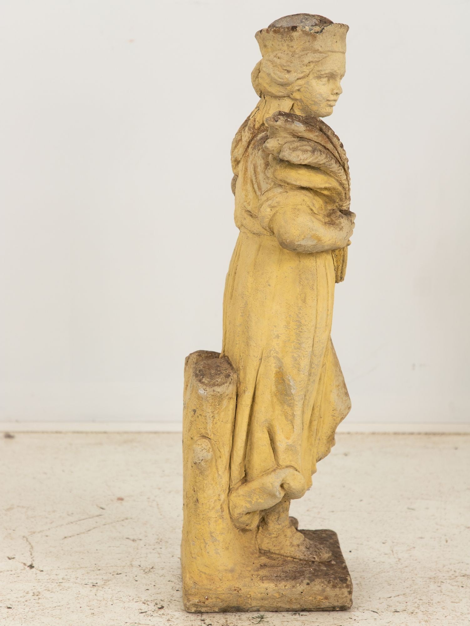Woman Holding Sheaf of Wheat, Concrete Garden Ornament, England Mid 20th Century