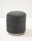 Art Deco Round Textured Ottoman with Metal Base, French 1920s