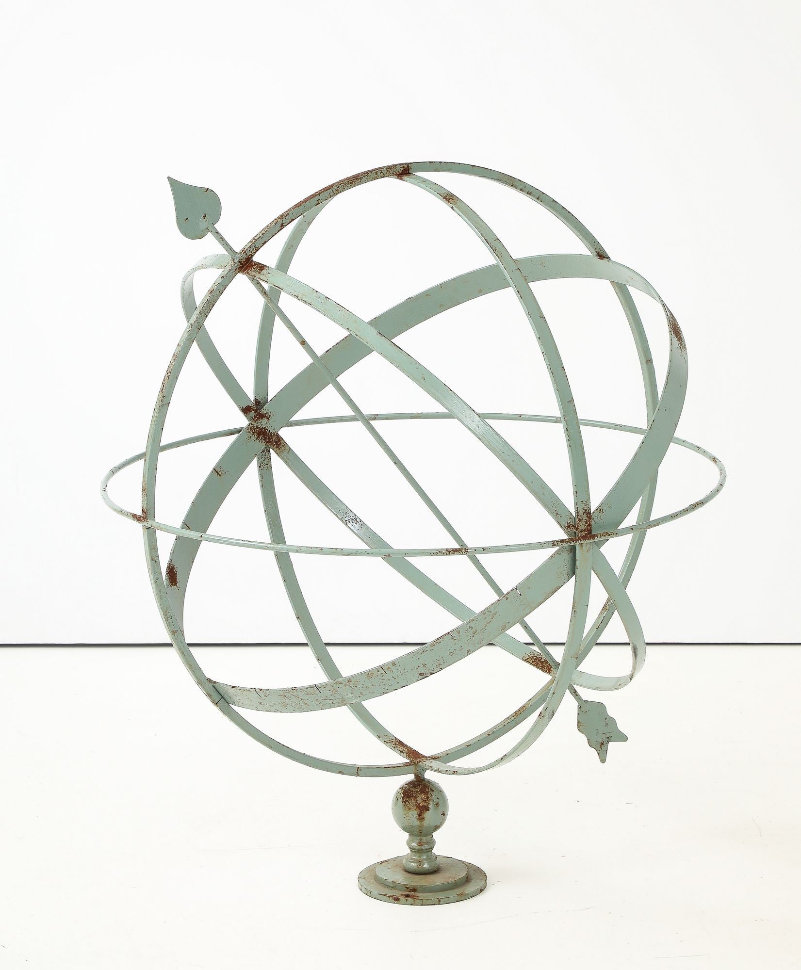 Celadon Painted English Mid-20th Century Iron Armillary