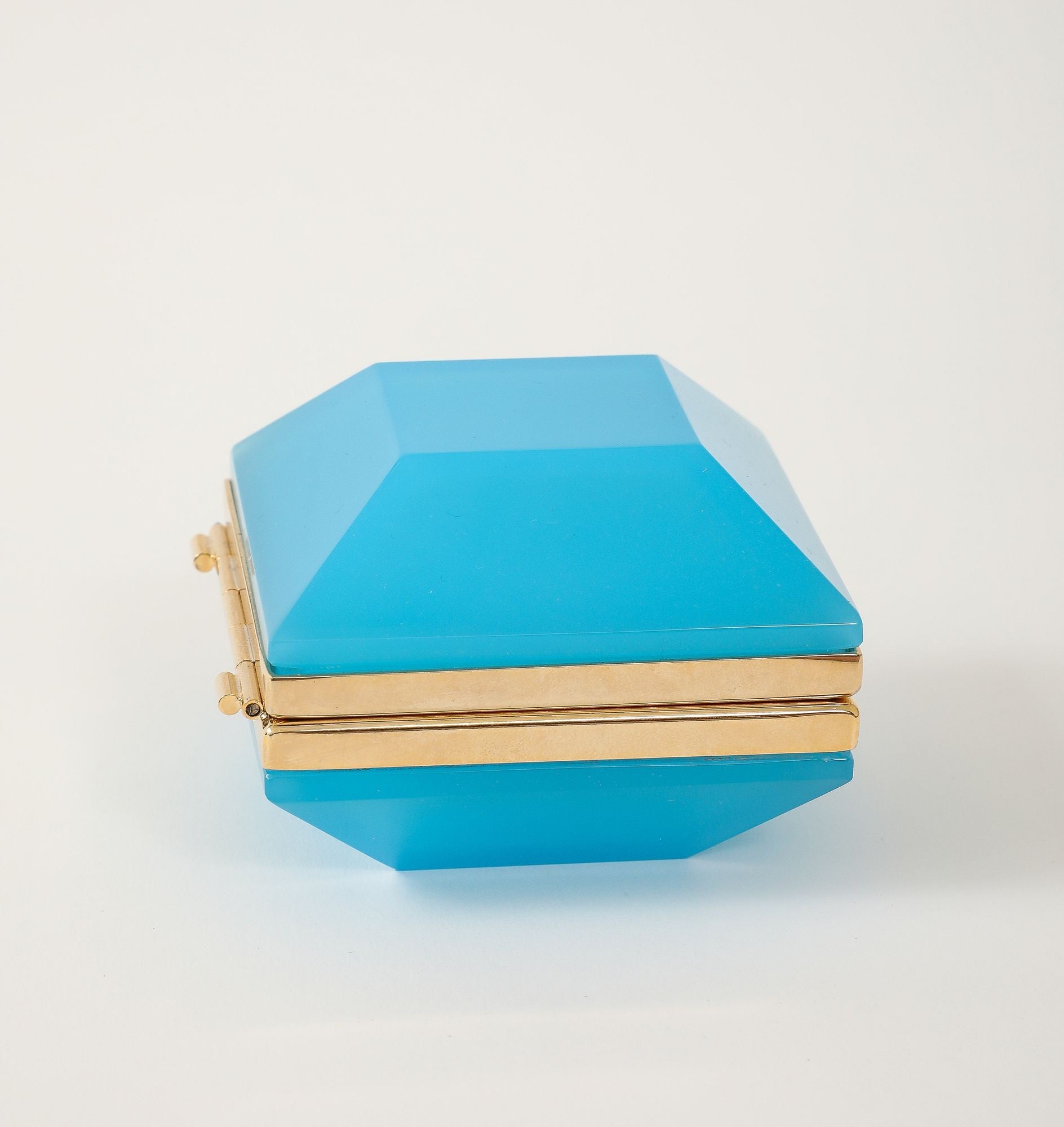 Antique French Turquoise Beveled Square Opaline Box, Early 20th C.
