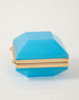 Antique French Turquoise Beveled Square Opaline Box, Early 20th C.