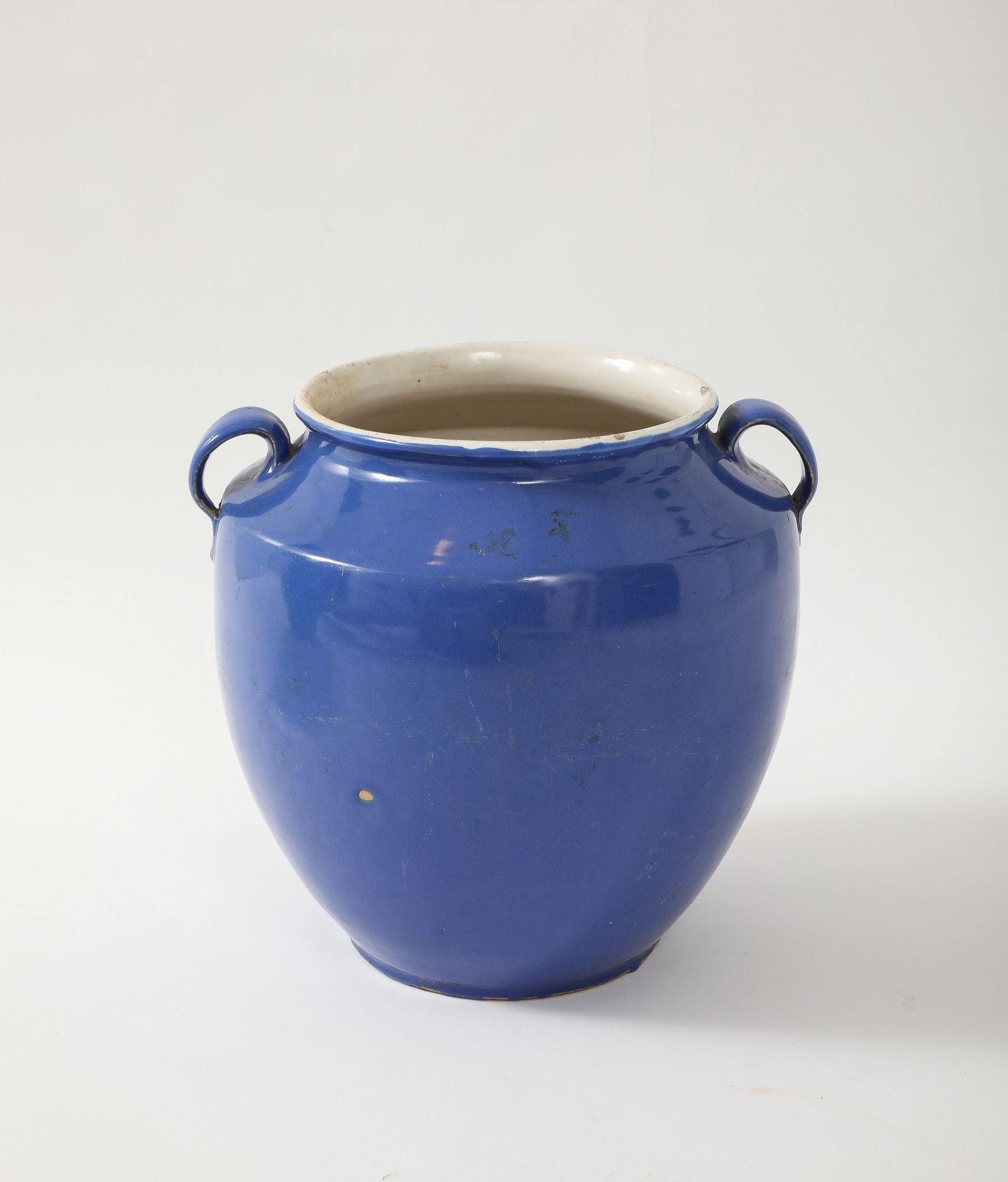 Blue Pottery Urn with Handles, France mid 20th C.