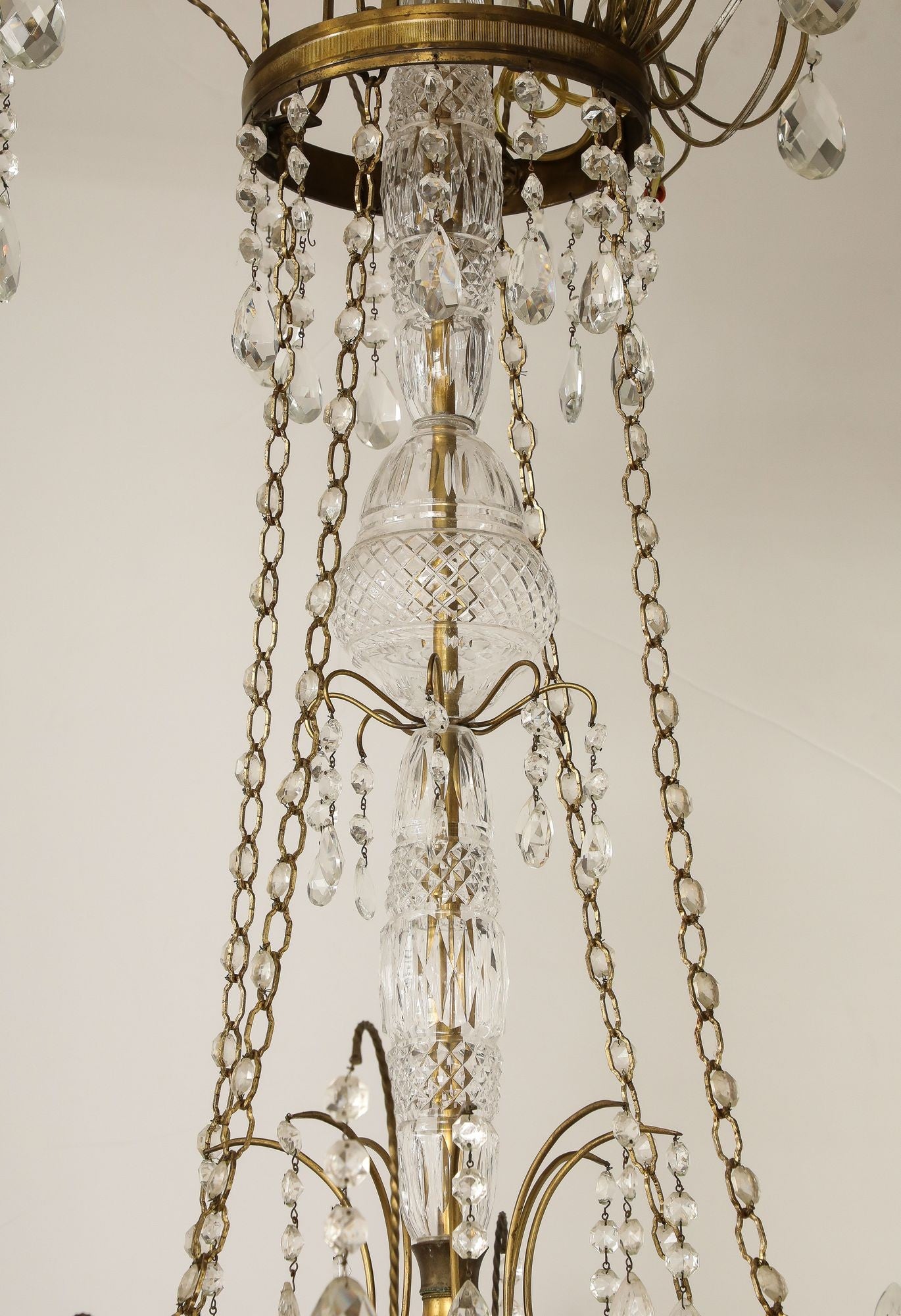 Eight Armed Crystal and Brass Chandelier, Early 20th C.