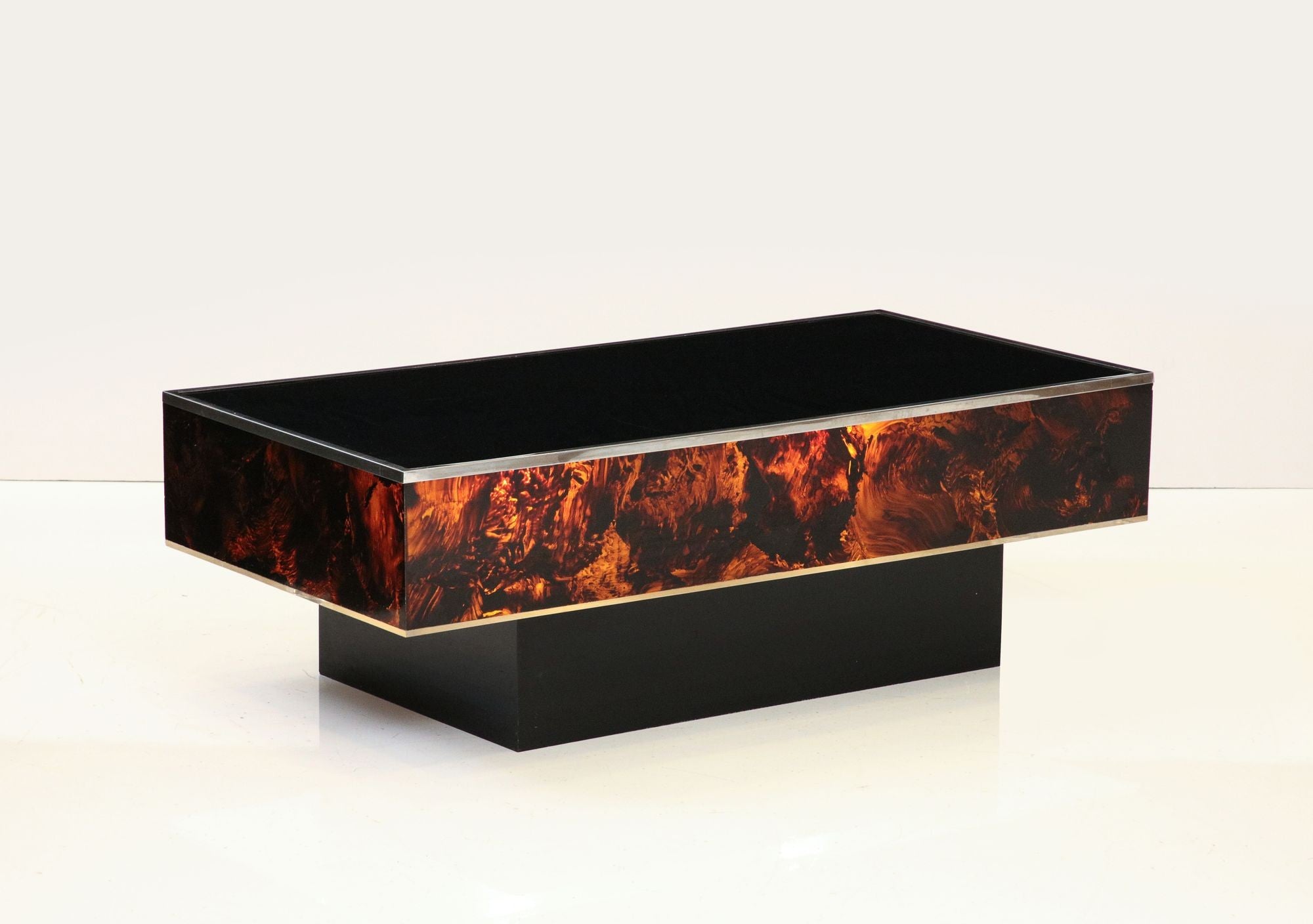 Tortoise Lucite Cocktail Table with Inerior Lights, France 1970s