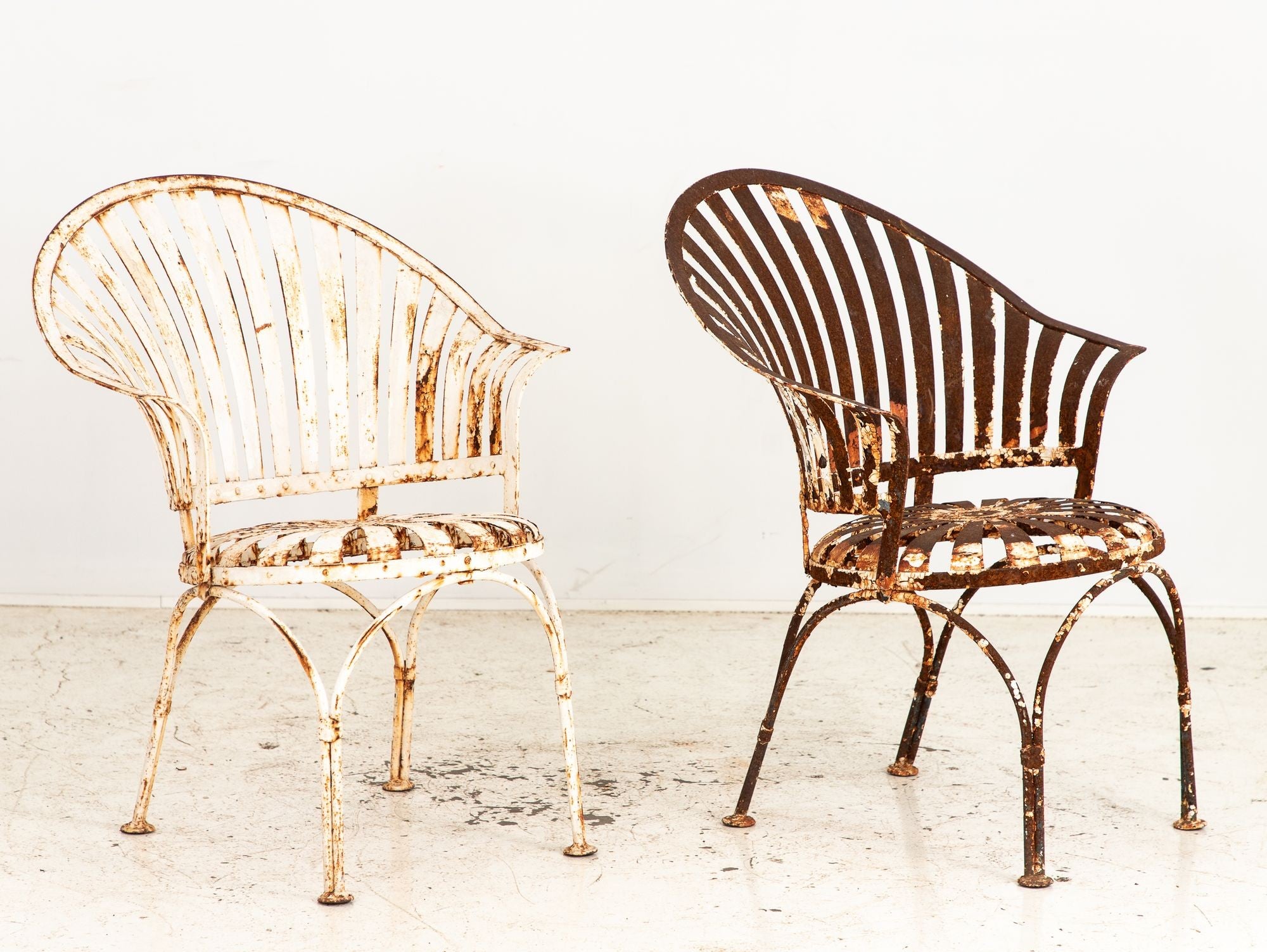 Francois Carre Style Fan-back Metal Garden Chairs, France Mid 20th C.