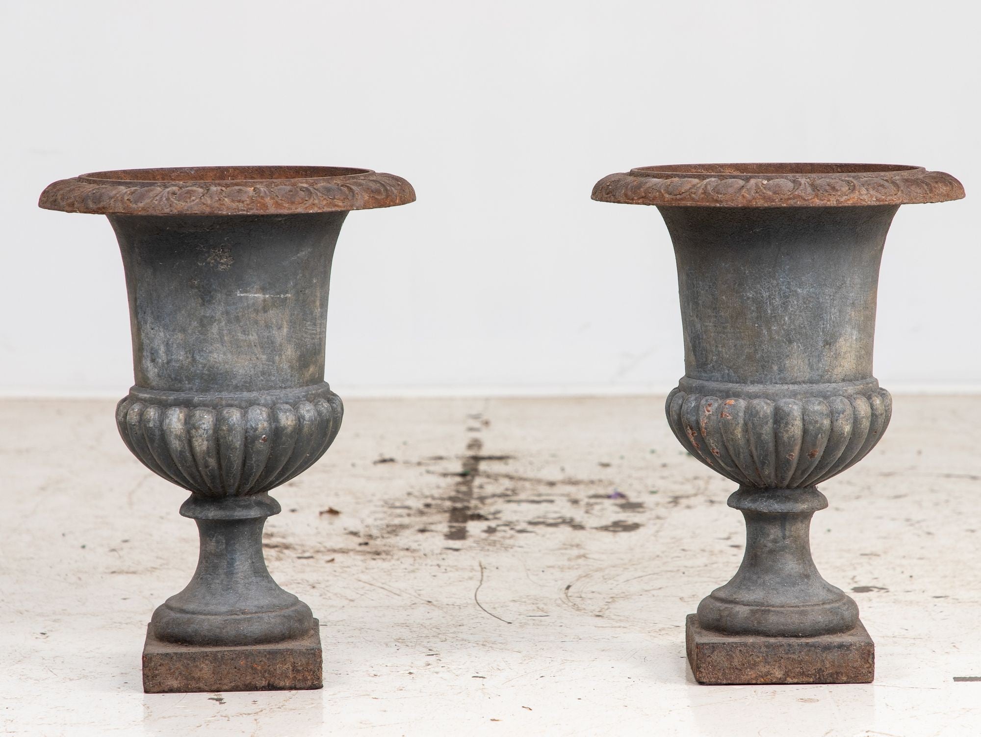 Pair Cast Iron Neoclassical Urns, France Mid 20th C.