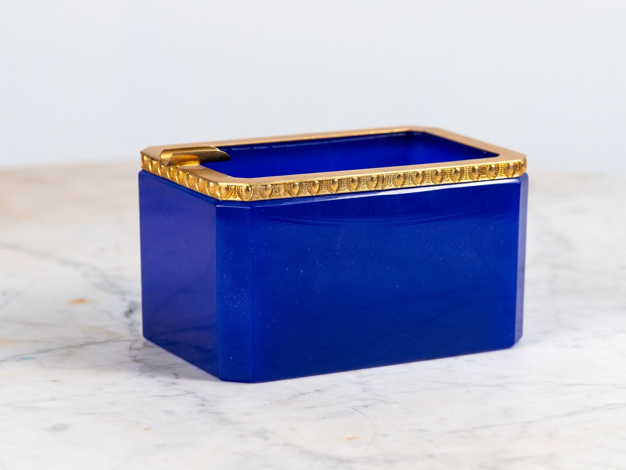 Large Art Deco Lapis Lazuli Opaline Ashtray with Brass Mounts, France