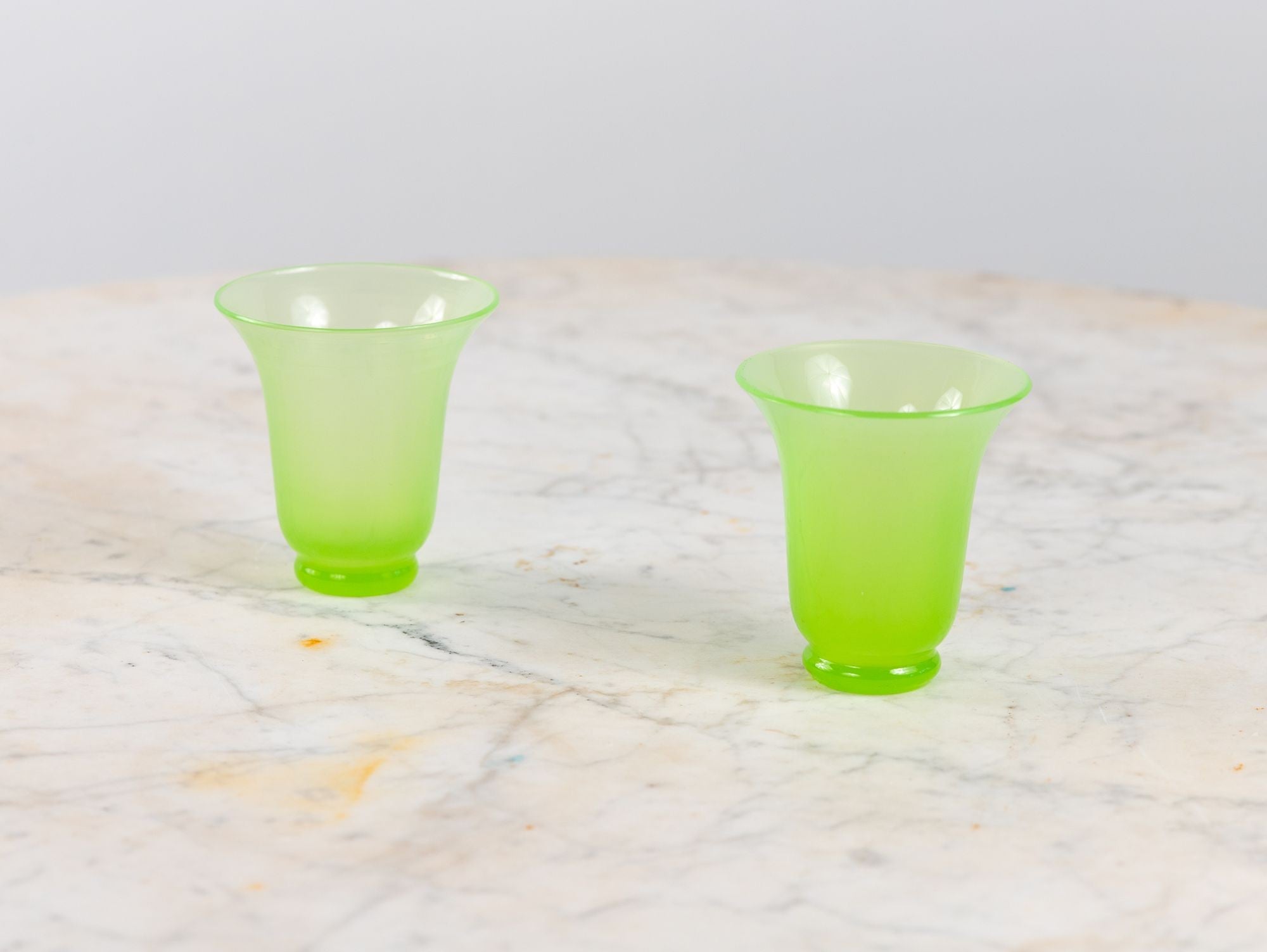 Opaline Lime Green Glass Vase and Dish, France 1920s