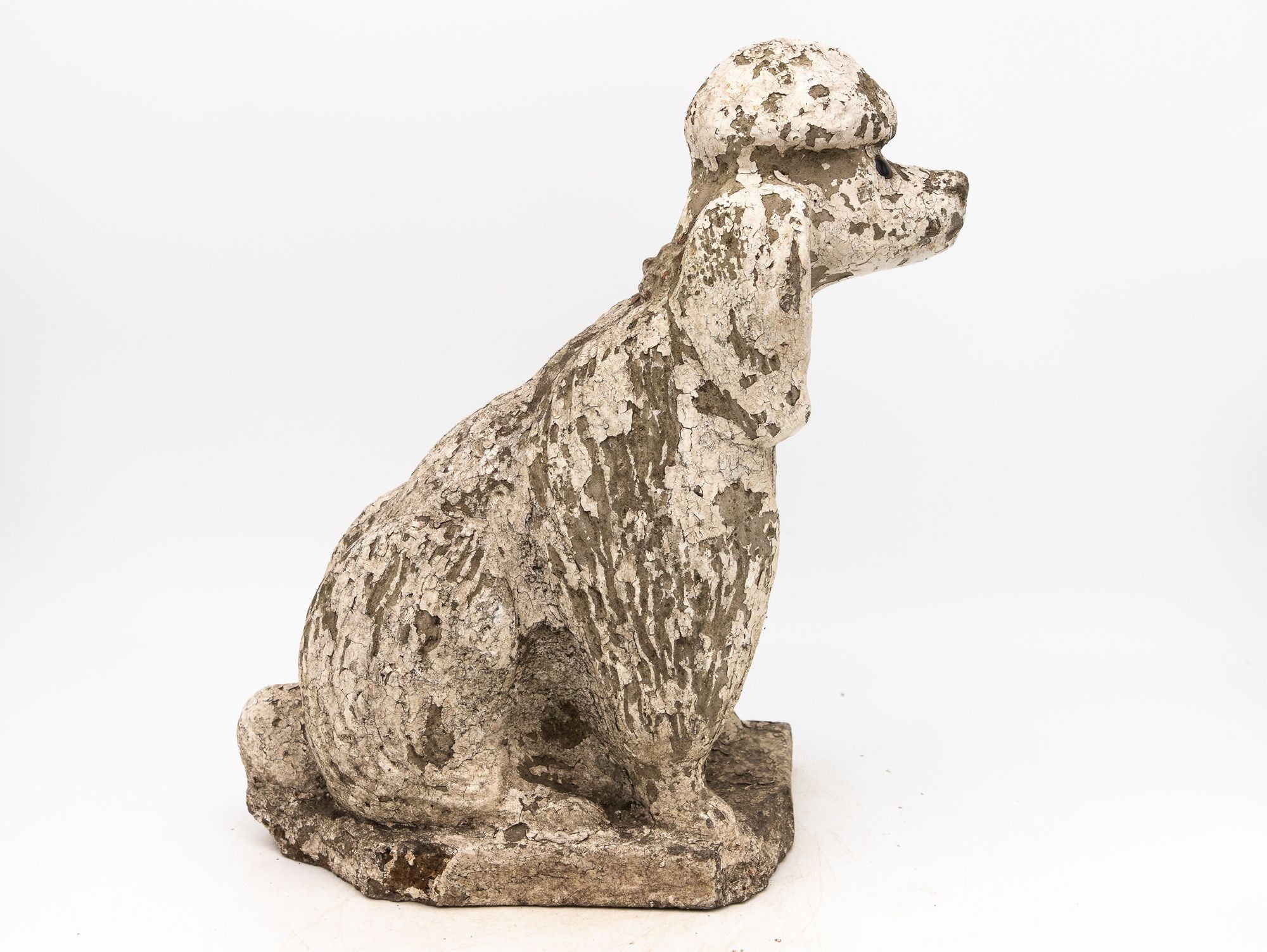 White Painted Reconstituted Stone Dog Poodle Garden Ornament, France 20th Century