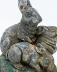 Reconstituted Stone Rabbit and Bunnies Family Garden Ornament, French 20th Century