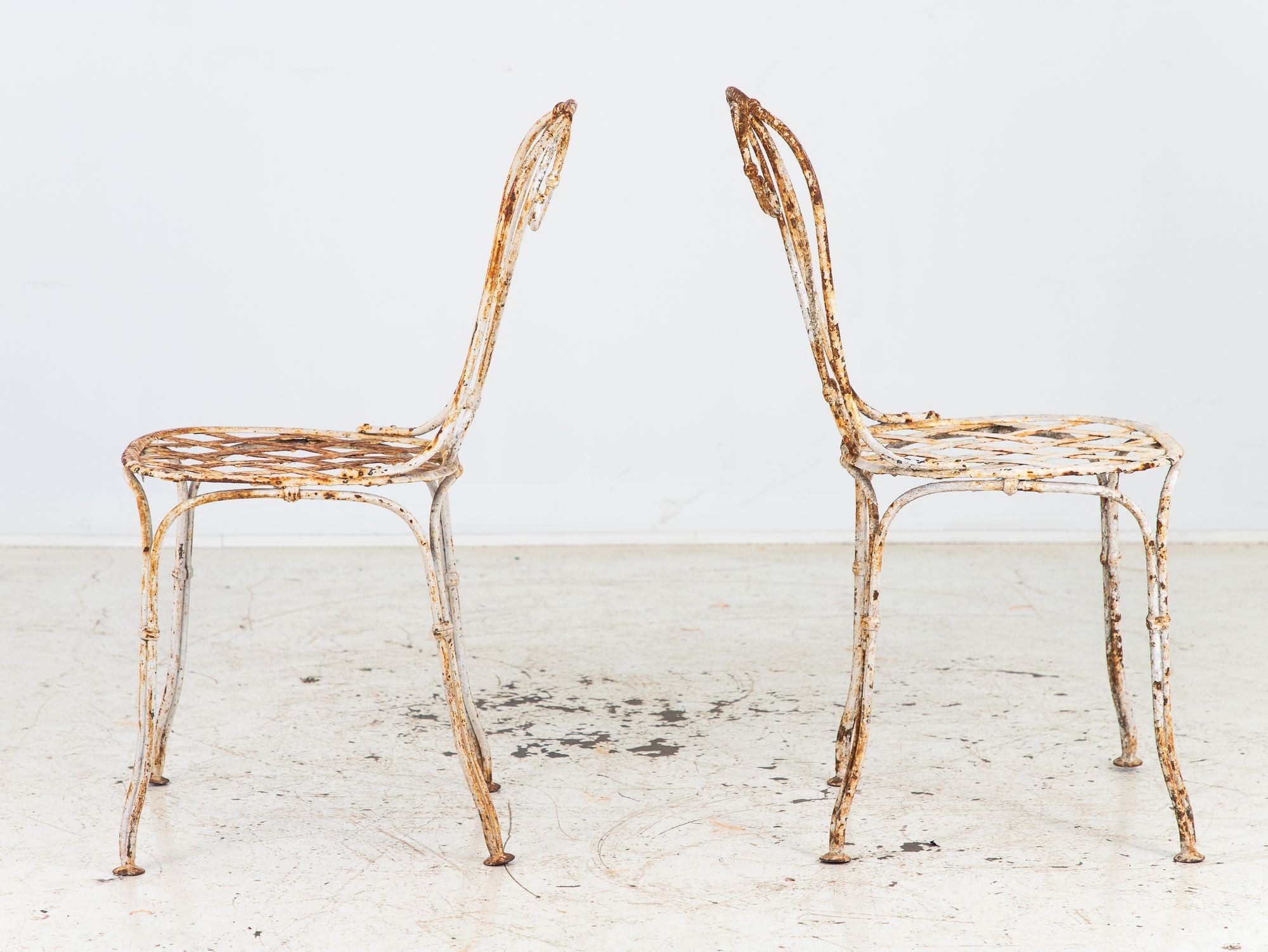 French Metal Strapwork Bistro Chairs, Pair, Mid 20th C.