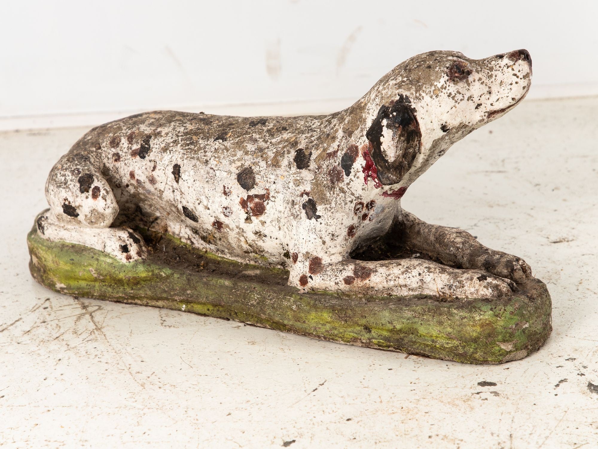Vintage English Reconsitituted Stone Dalmatian Dog Garden Ornament, Mid 20th C.