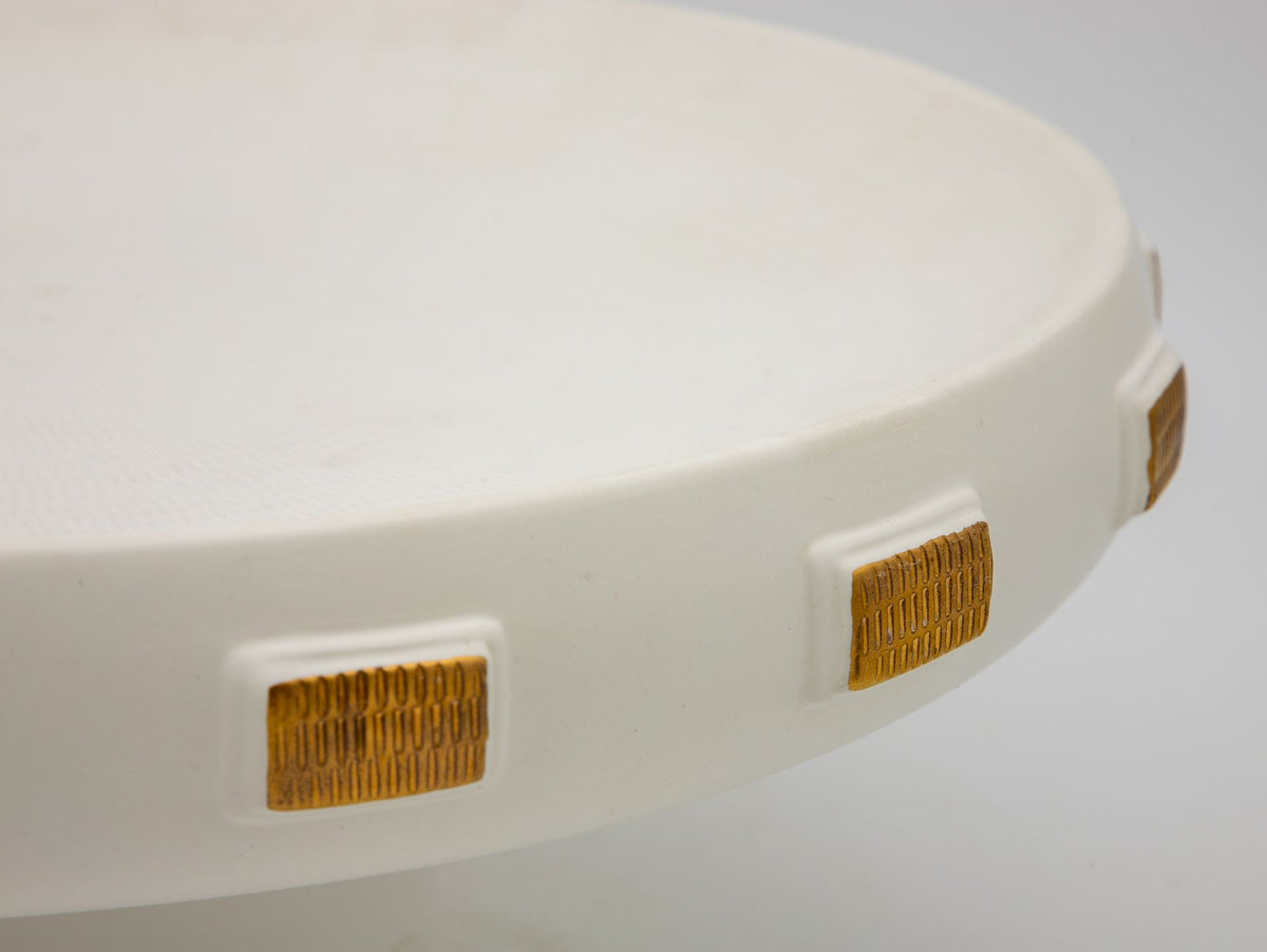 White &amp; Gold Toggle Footed Serving Bowl or Platter, Handley Drive, Portugal 2016