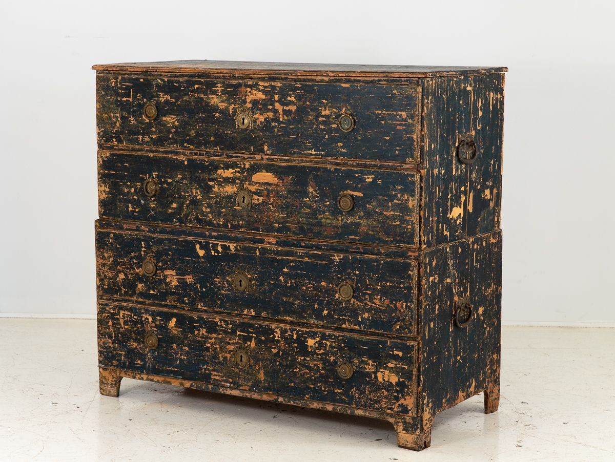 Gustavian Swedish Black Chest on Chest, early 19th Century