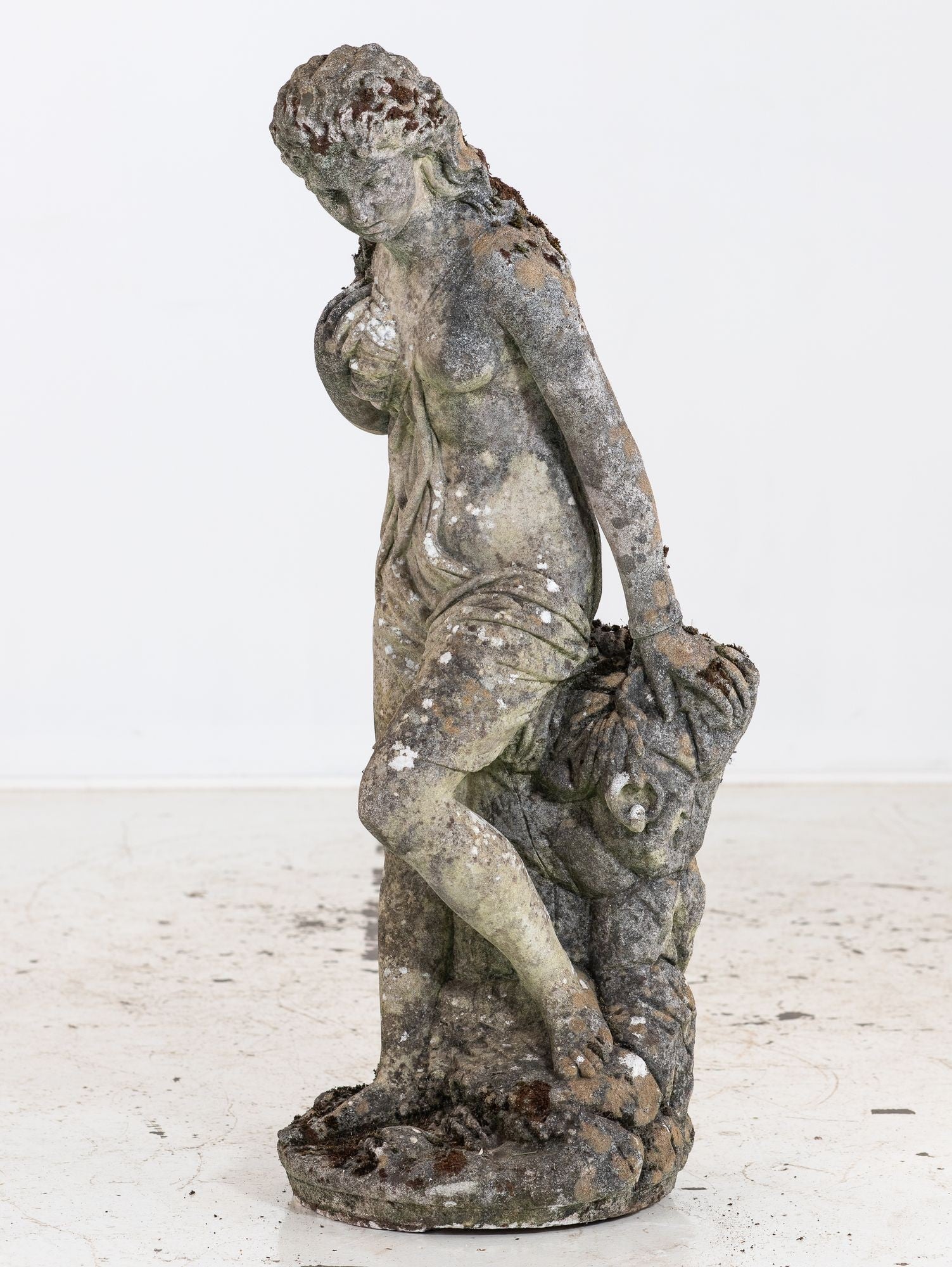 Composite Stone Weathered Garden Statue of Maiden or Goddess, England Mid 20th C.