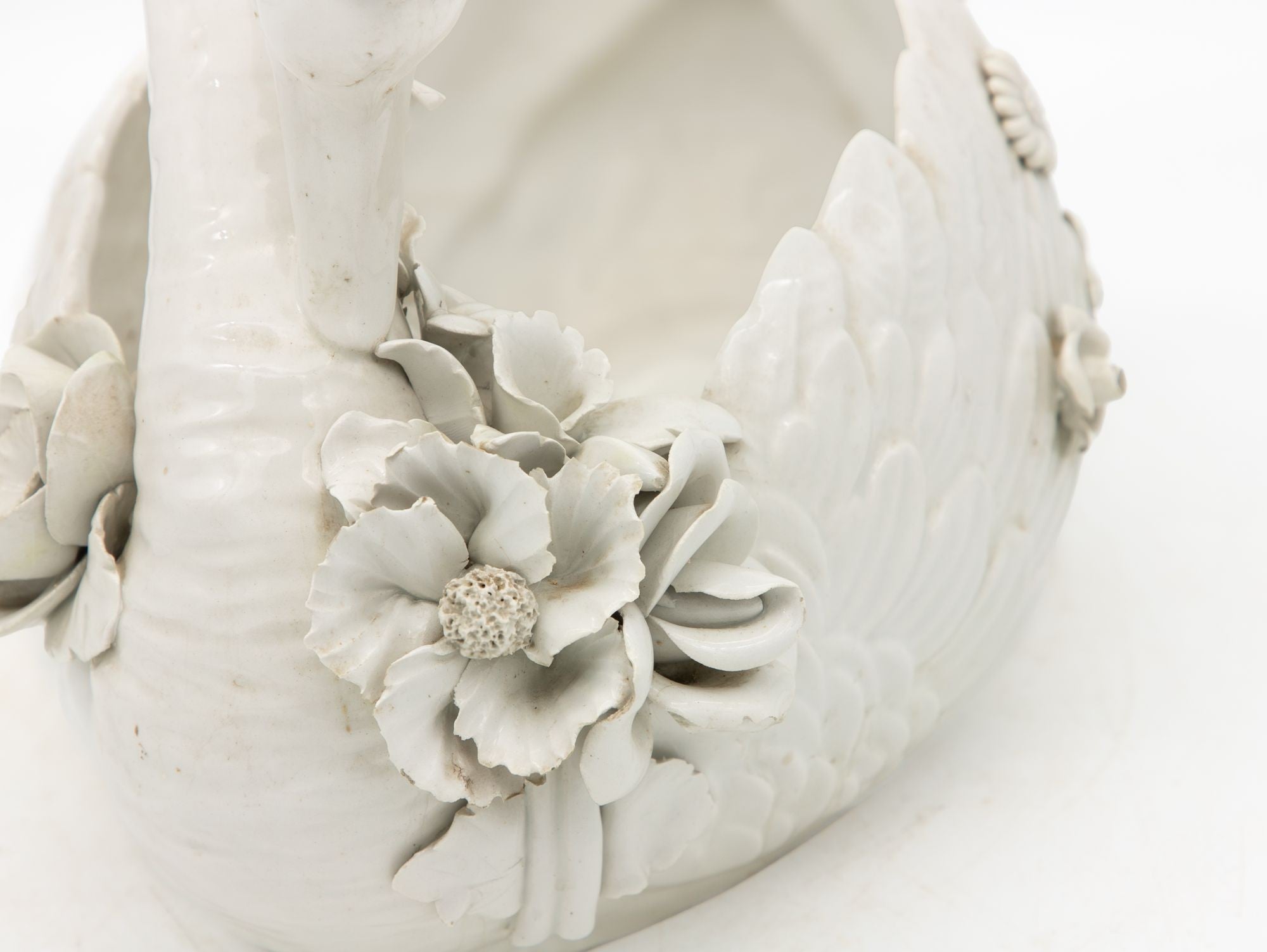 Italian Porcelain Swan Cachepot, Off White, Early 20th C.