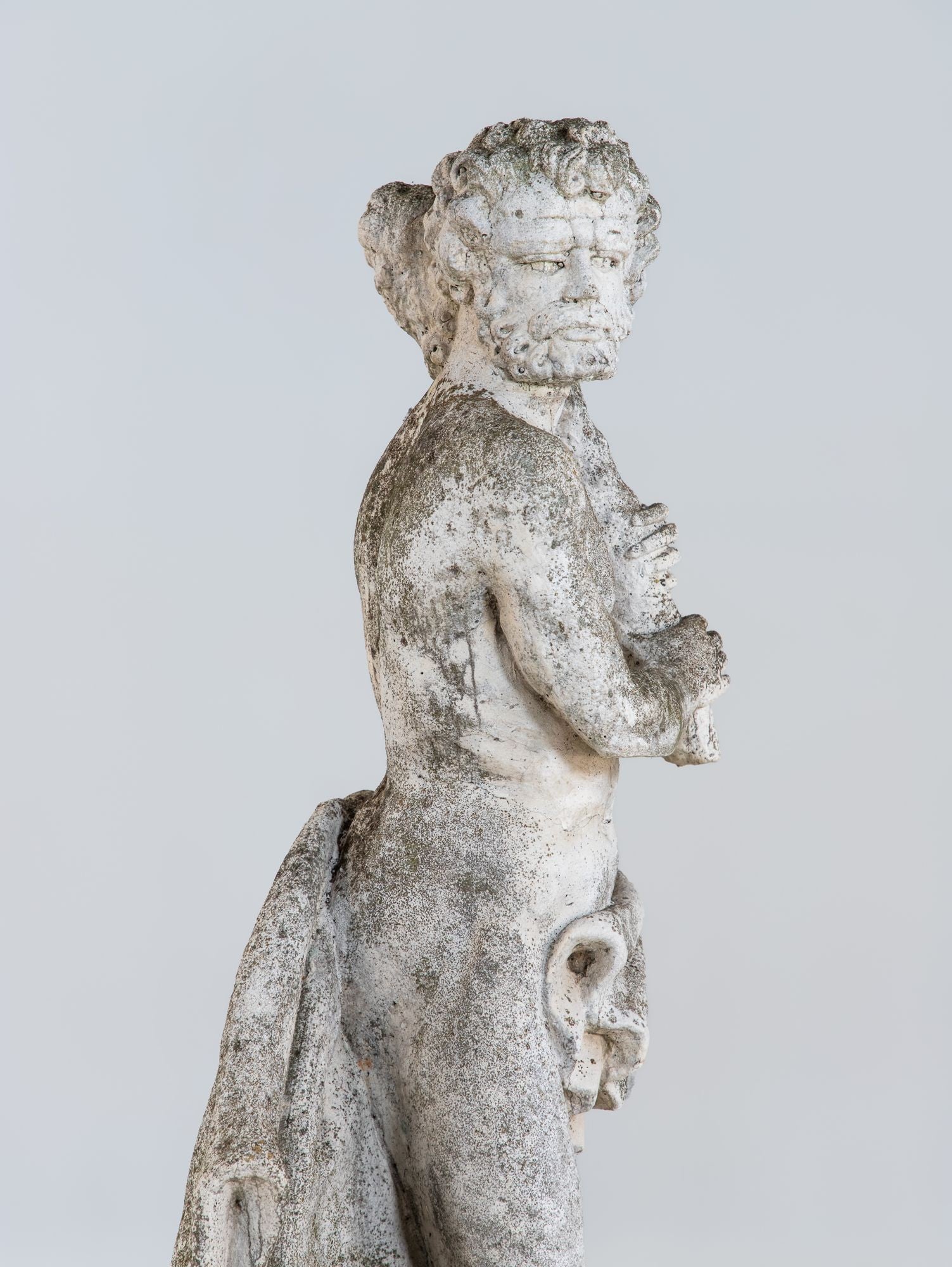 Weathered Stone Hercules Garden Statue, France Mid 20th C.