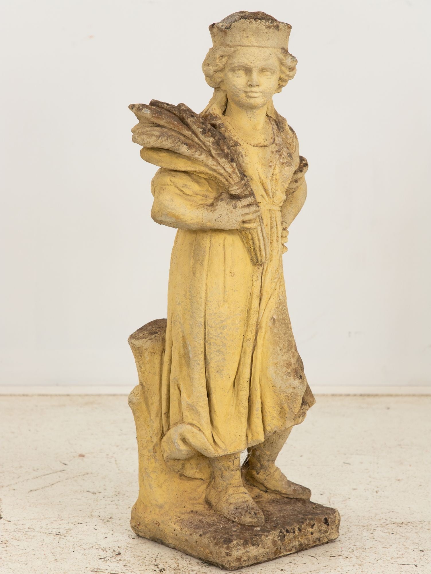 Woman Holding Sheaf of Wheat, Concrete Garden Ornament, England Mid 20th Century