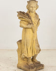 Woman Holding Sheaf of Wheat, Concrete Garden Ornament, England Mid 20th Century