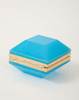 Antique French Turquoise Beveled Square Opaline Box, Early 20th C.