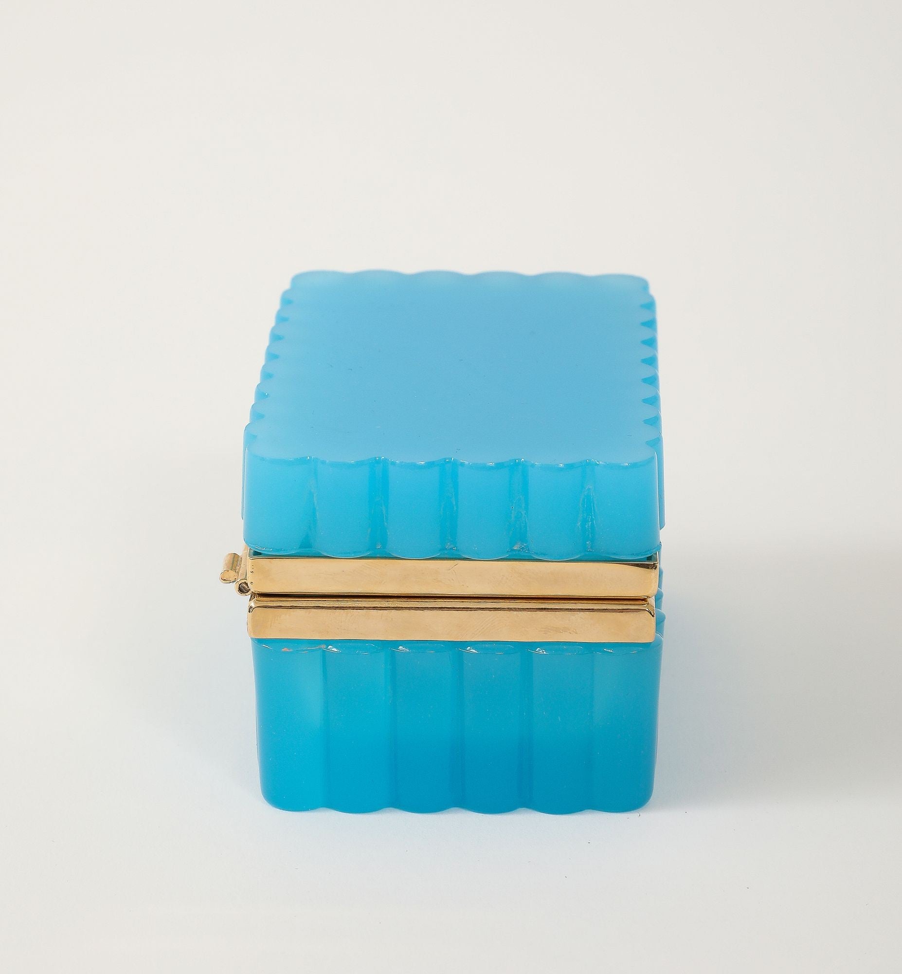 French Opaline Turquoise Scalloped Box, 1890s