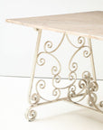 Marble Top Scroll Work Metal Base Dining Table, England Mid 20th C.
