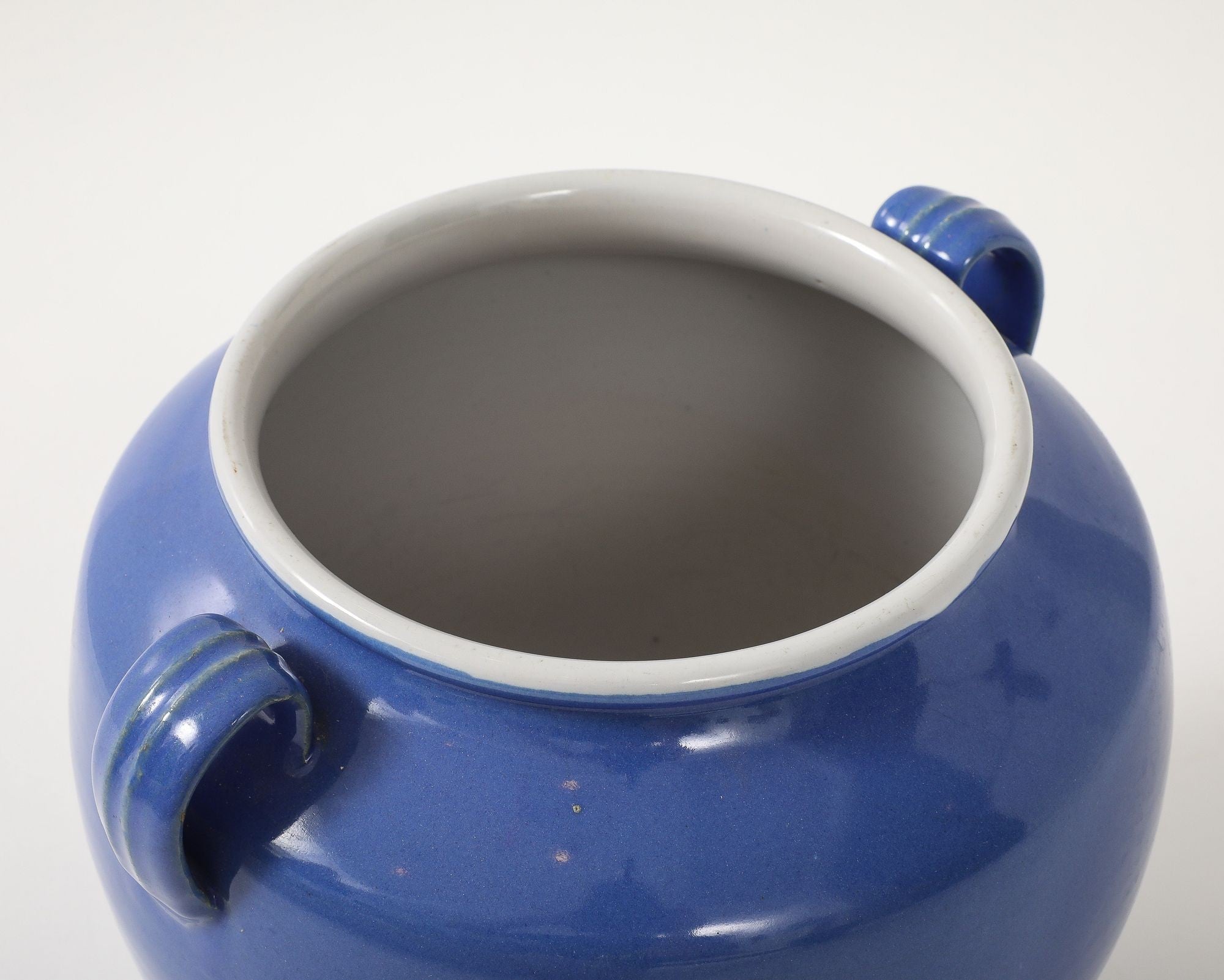 Blue Pottery Urn with Handles, France mid 20th C.