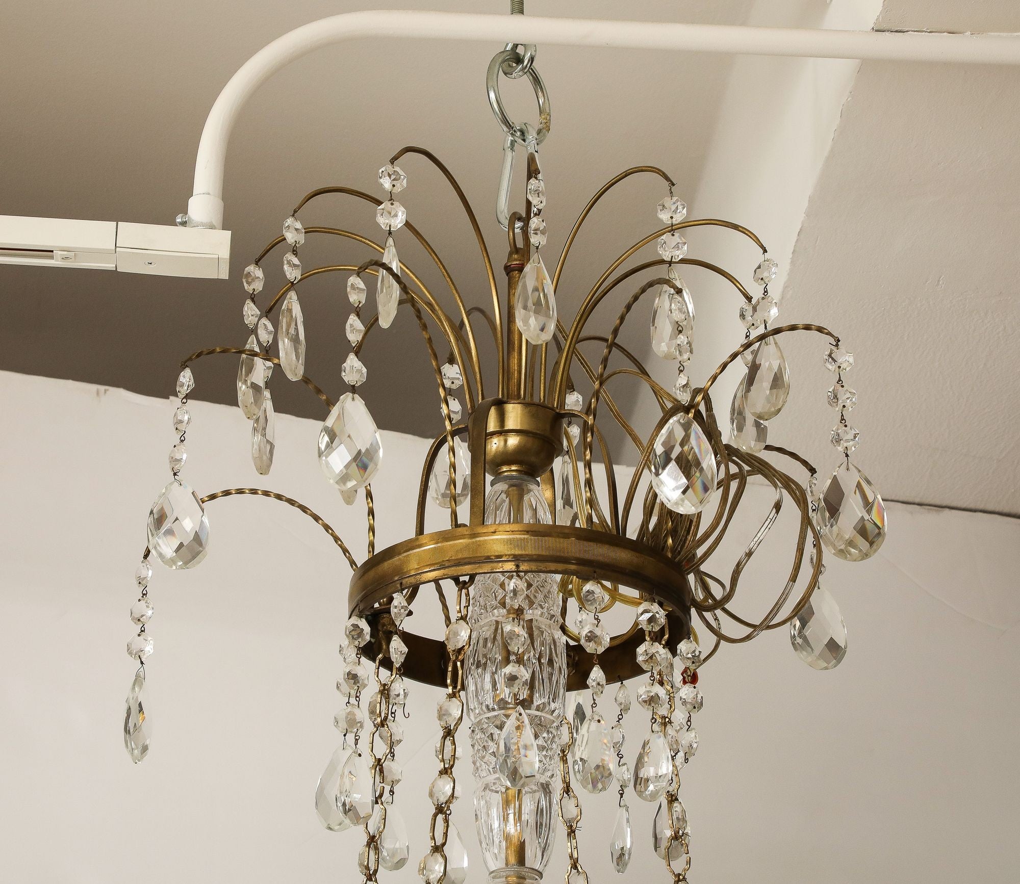 Eight Armed Crystal and Brass Chandelier, Early 20th C.