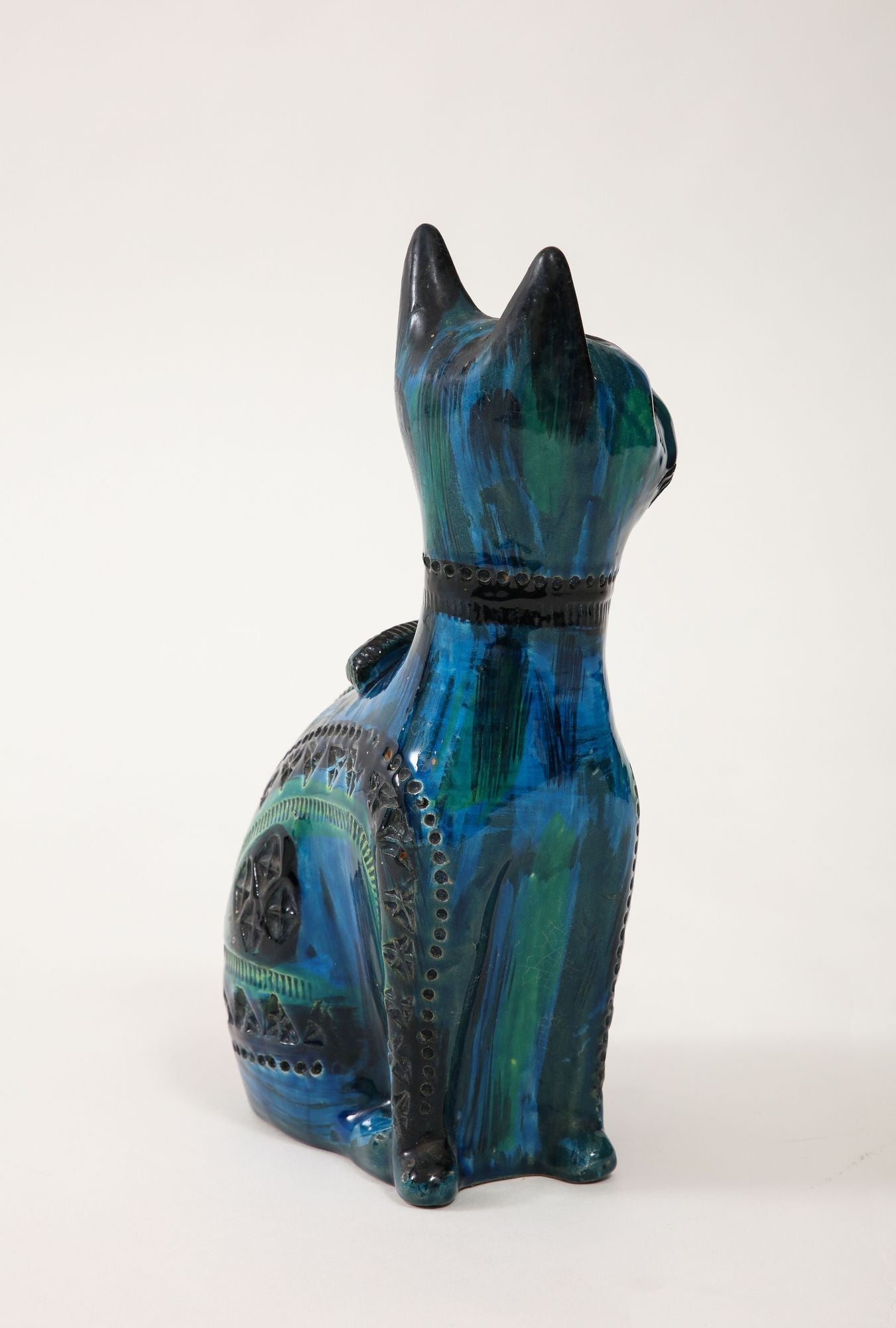 Ceramic Cat by Aldo Londi for Bitossi in 'Rimini blue' with