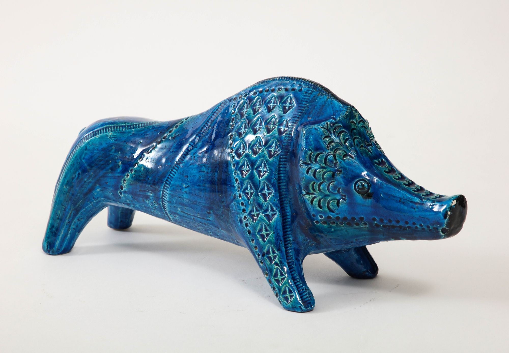 Ceramic Boar by Aldo Londi for Bitossi in 'Rimini blue' with