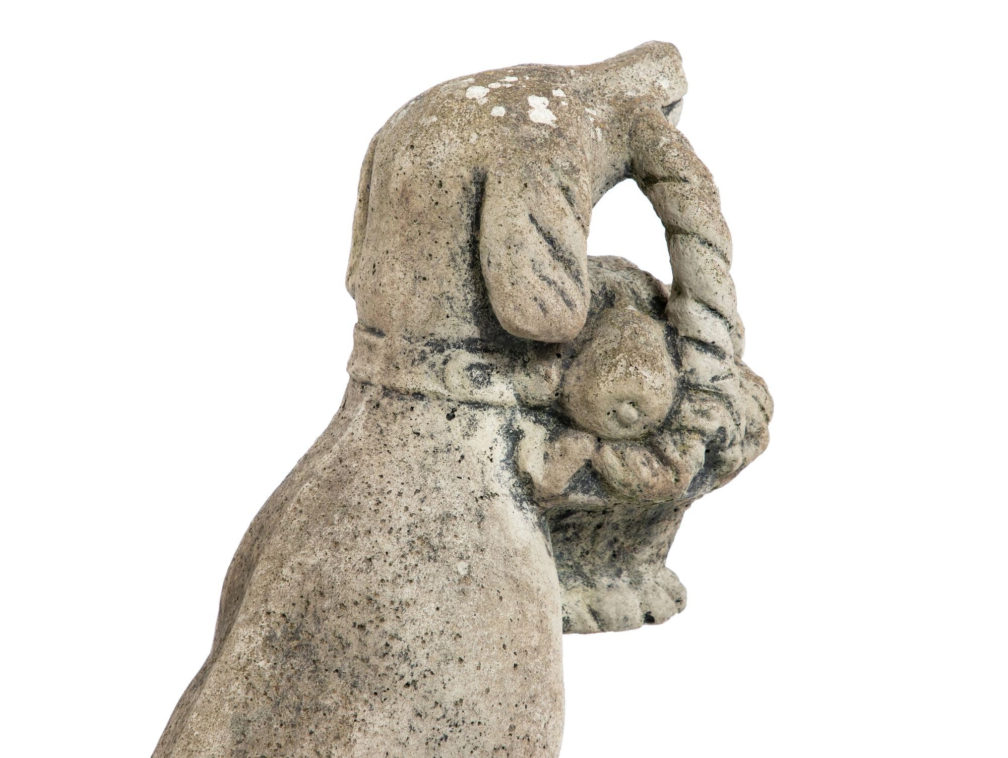 Matched Pair of Composite Stone Dogs with Fruit Baskets, England Mid 20th C.