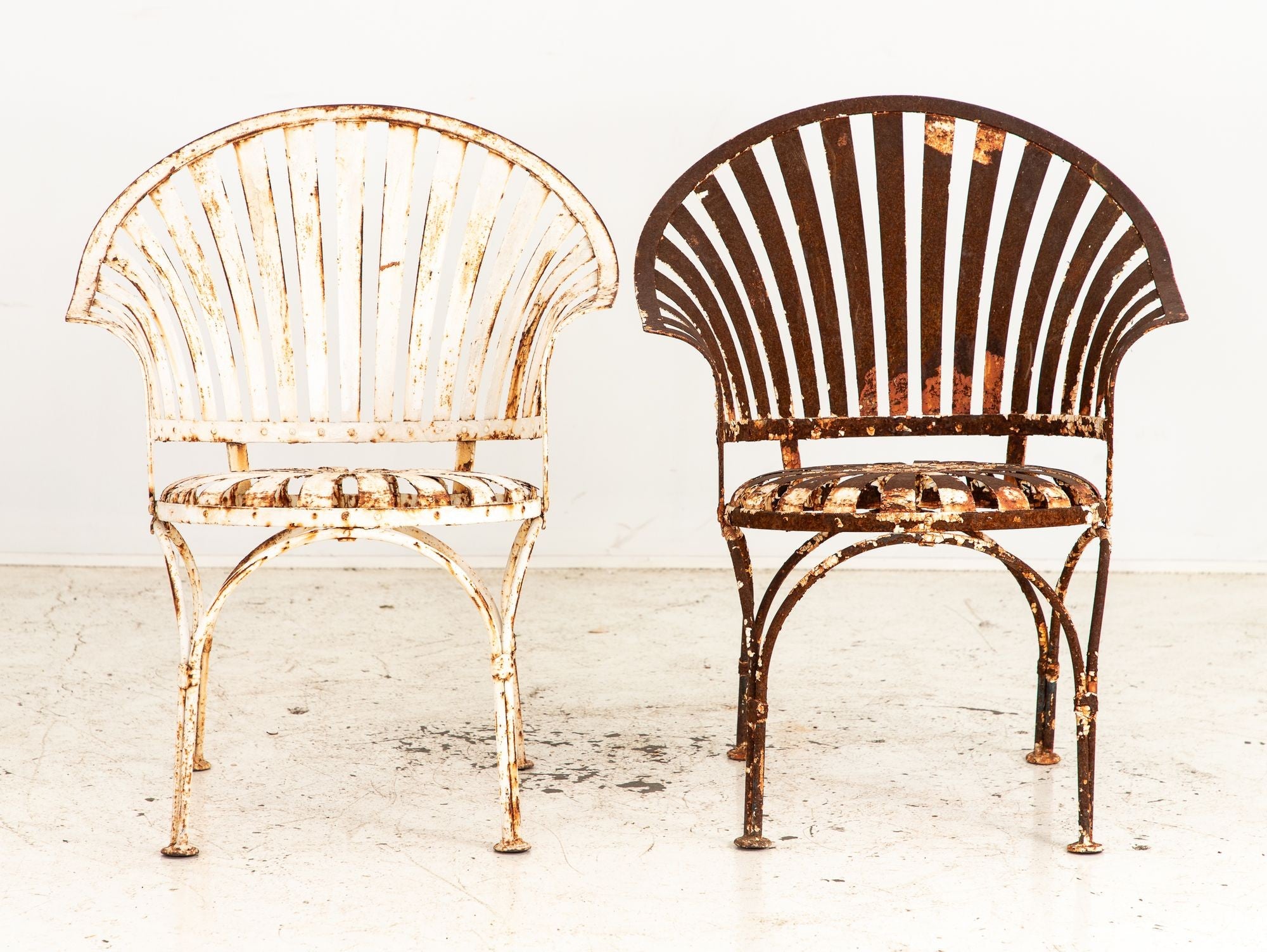 Francois Carre Style Fan-back Metal Garden Chairs, France Mid 20th C.