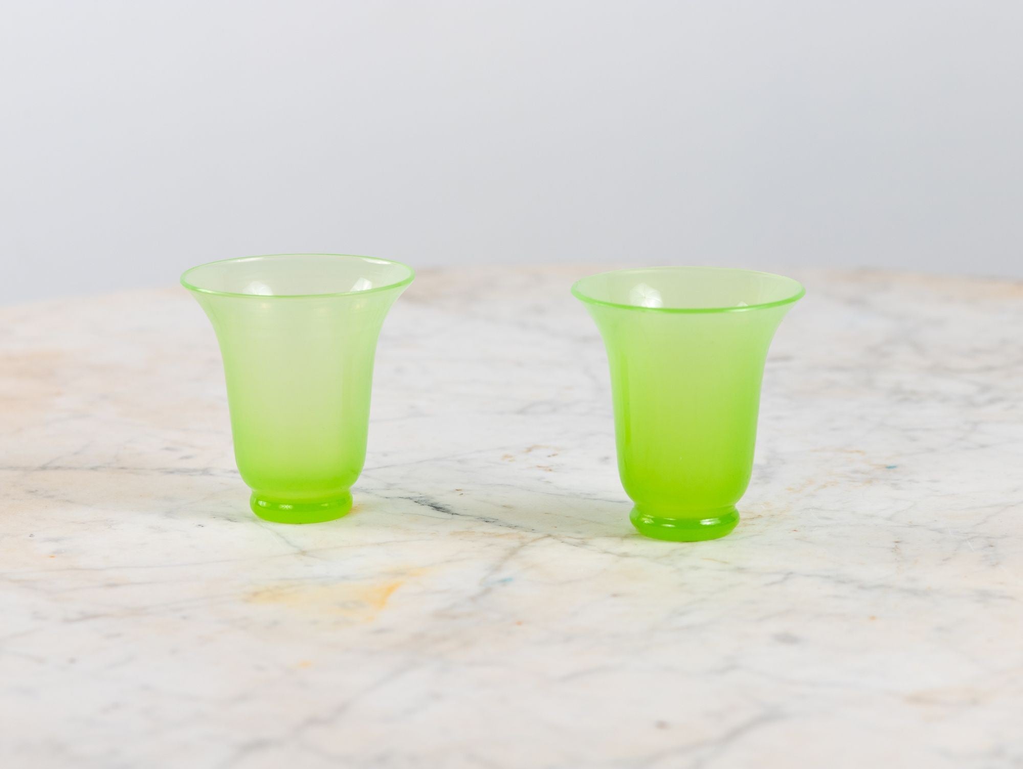 Opaline Lime Green Glass Vase and Dish, France 1920s